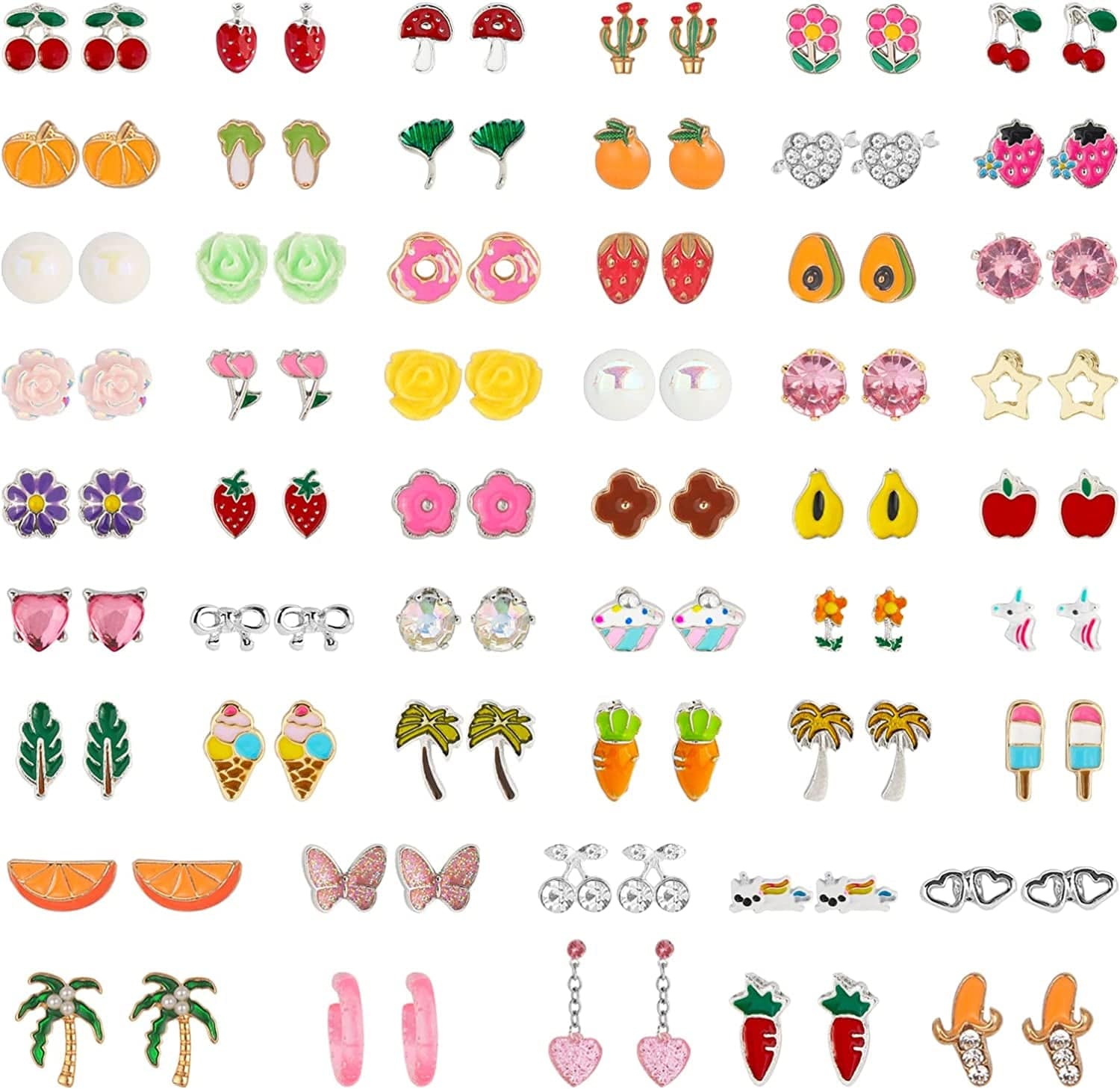 52 Pairs Colorful Cute Stud Earrings for Girls Hypoallergenic Earrings Stainless Steel Earrings for Girls and Women Colorful