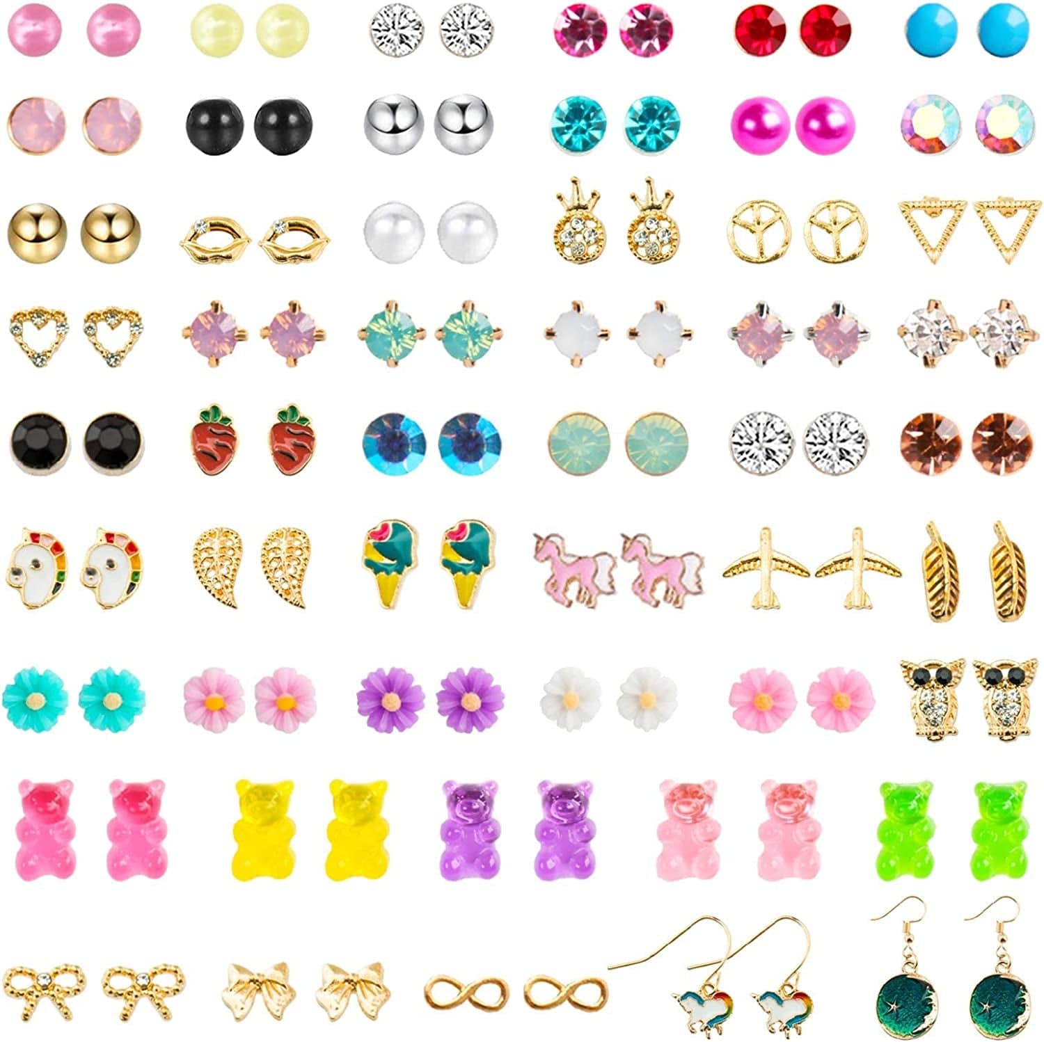 52 Pairs Colorful Cute Stud Earrings for Girls Hypoallergenic Earrings Stainless Steel Earrings for Girls and Women Fashion