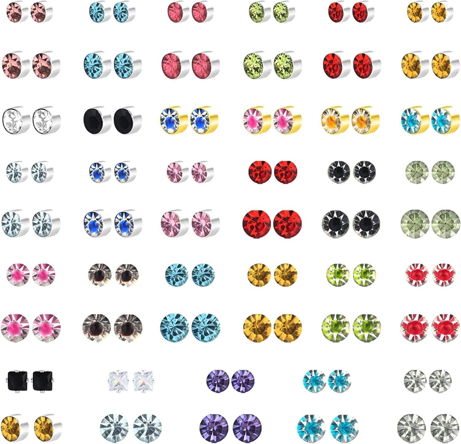 52 Pairs Colorful Cute Stud Earrings for Girls Hypoallergenic Earrings Stainless Steel Earrings for Girls and Women Multicolor Crystal