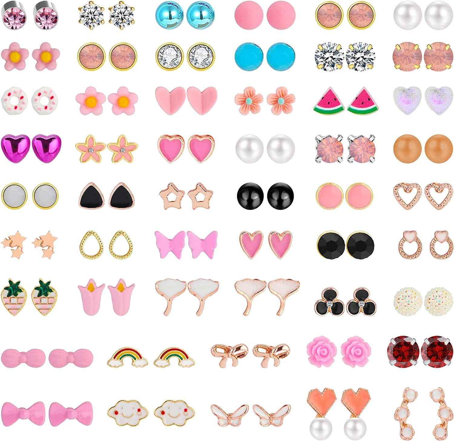 52 Pairs Colorful Cute Stud Earrings for Girls Hypoallergenic Earrings Stainless Steel Earrings for Girls and Women Vibrant