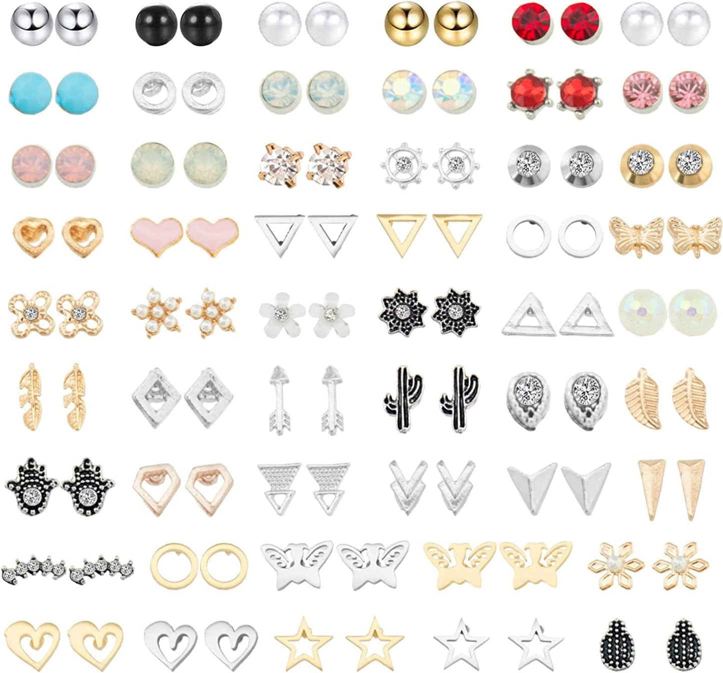 52 Pairs Colorful Cute Stud Earrings for Girls Hypoallergenic Earrings Stainless Steel Earrings for Girls and Women Lively