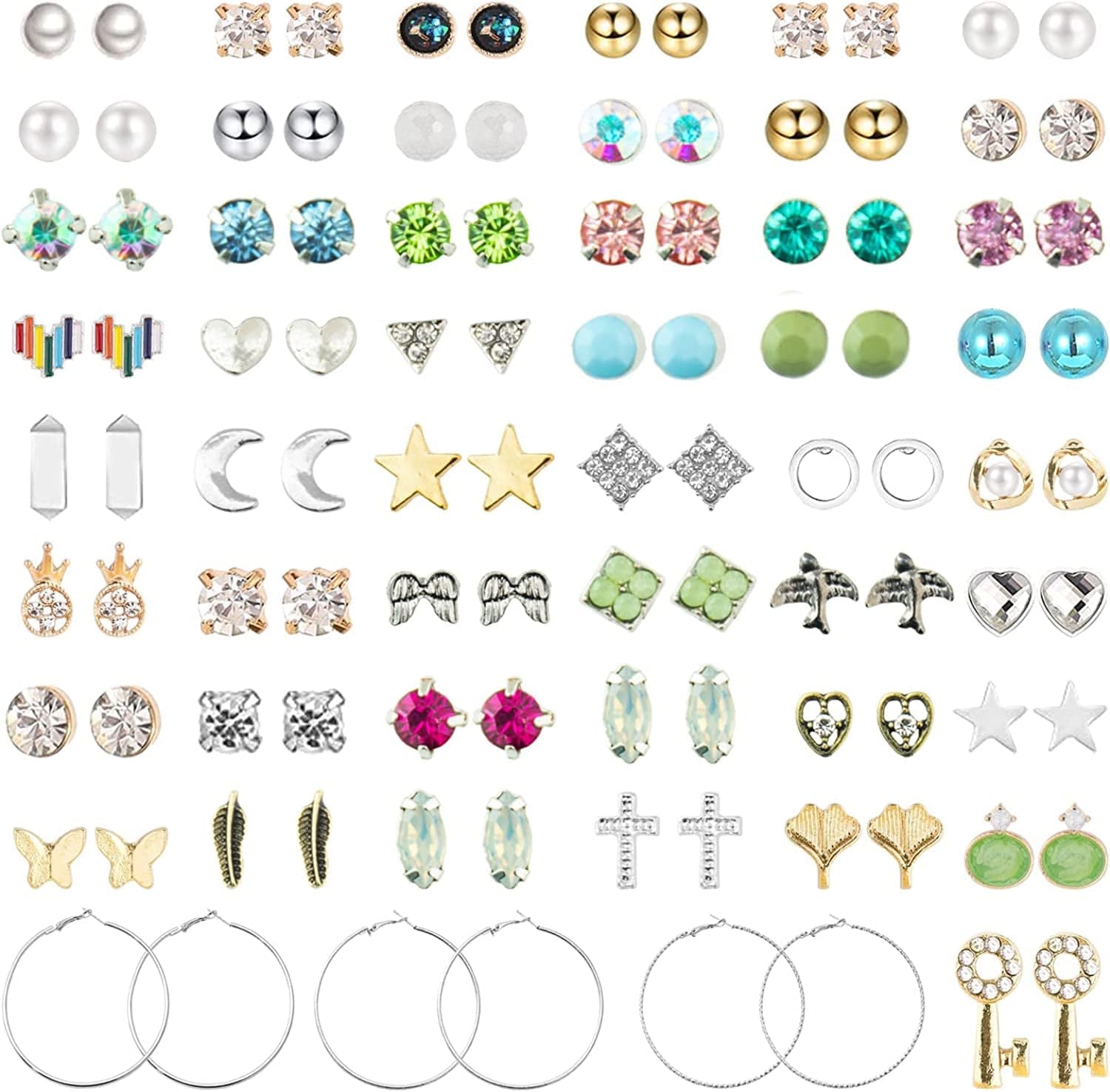 52 Pairs Colorful Cute Stud Earrings for Girls Hypoallergenic Earrings Stainless Steel Earrings for Girls and Women Silver