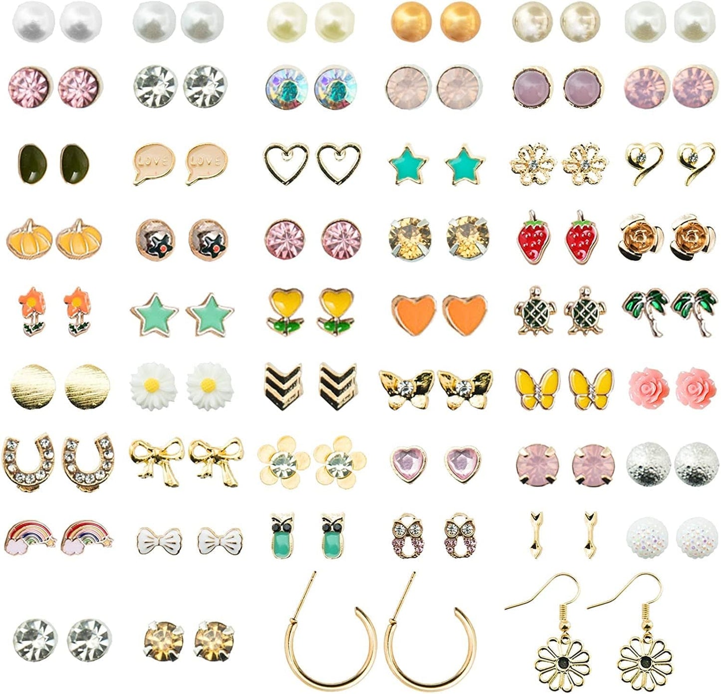 52 Pairs Colorful Cute Stud Earrings for Girls Hypoallergenic Earrings Stainless Steel Earrings for Girls and Women Fresh
