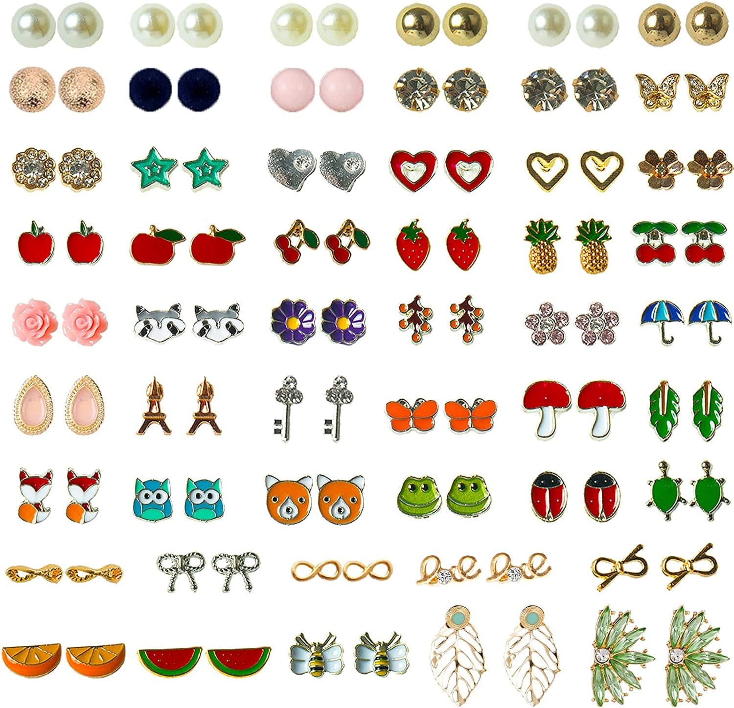 52 Pairs Colorful Cute Stud Earrings for Girls Hypoallergenic Earrings Stainless Steel Earrings for Girls and Women Summer