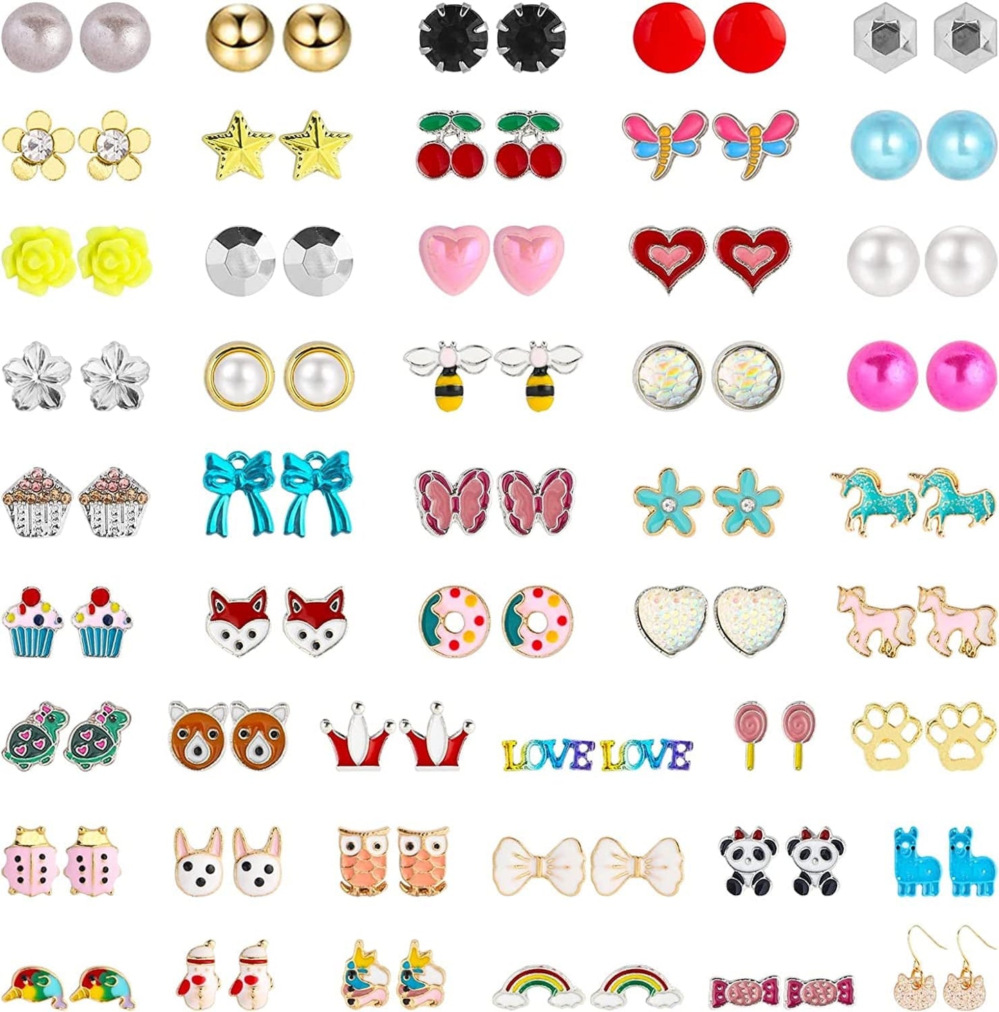52 Pairs Colorful Cute Stud Earrings for Girls Hypoallergenic Earrings Stainless Steel Earrings for Girls and Women Exquisite