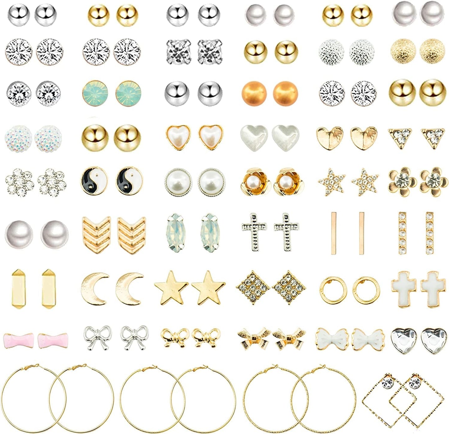 52 Pairs Colorful Cute Stud Earrings for Girls Hypoallergenic Earrings Stainless Steel Earrings for Girls and Women Golden