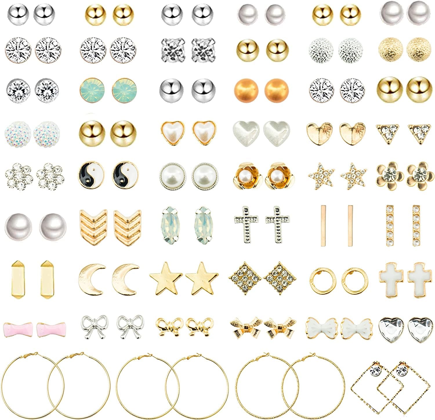 52 Pairs Colorful Cute Stud Earrings for Girls Hypoallergenic Earrings Stainless Steel Earrings for Girls and Women Golden