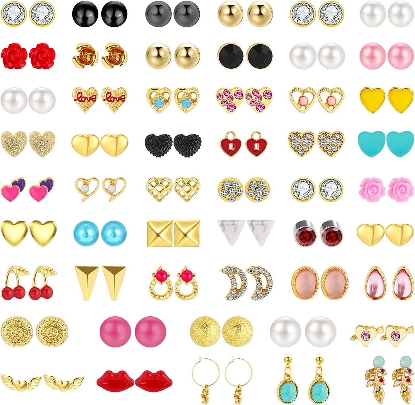 52 Pairs Colorful Cute Stud Earrings for Girls Hypoallergenic Earrings Stainless Steel Earrings for Girls and Women Heart