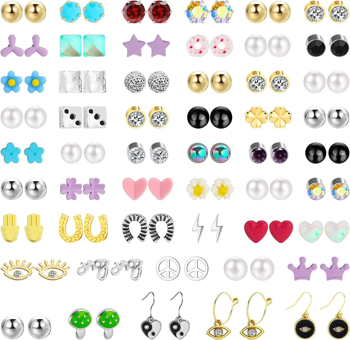 52 Pairs Colorful Cute Stud Earrings for Girls Hypoallergenic Earrings Stainless Steel Earrings for Girls and Women Stylish