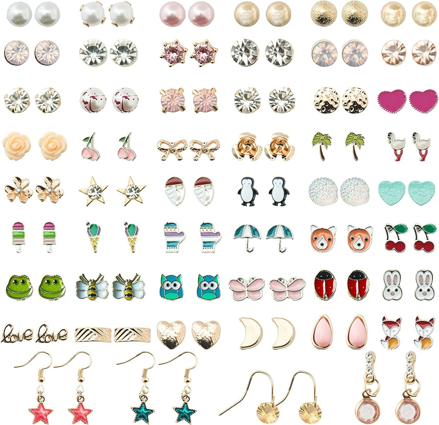 52 Pairs Colorful Cute Stud Earrings for Girls Hypoallergenic Earrings Stainless Steel Earrings for Girls and Women Beach