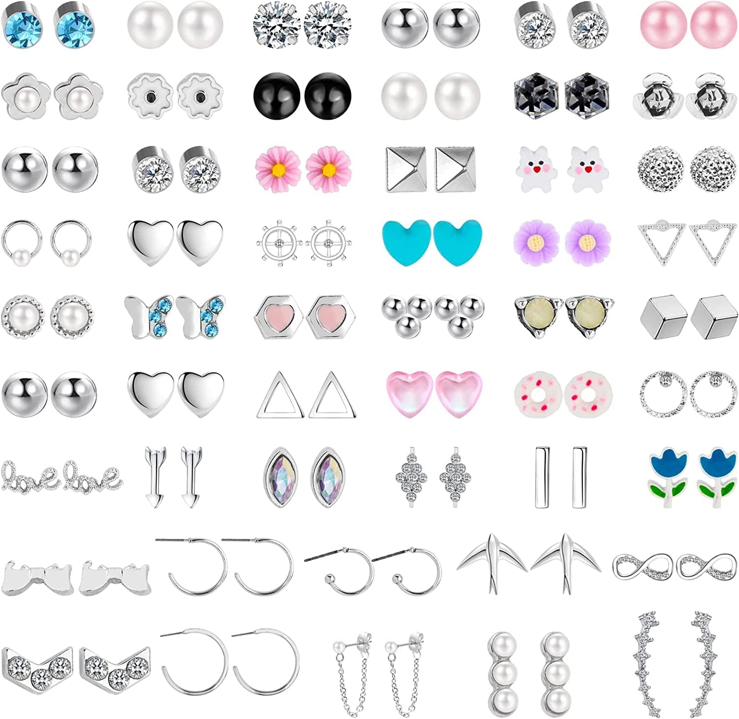 52 Pairs Colorful Cute Stud Earrings for Girls Hypoallergenic Earrings Stainless Steel Earrings for Girls and Women Simple