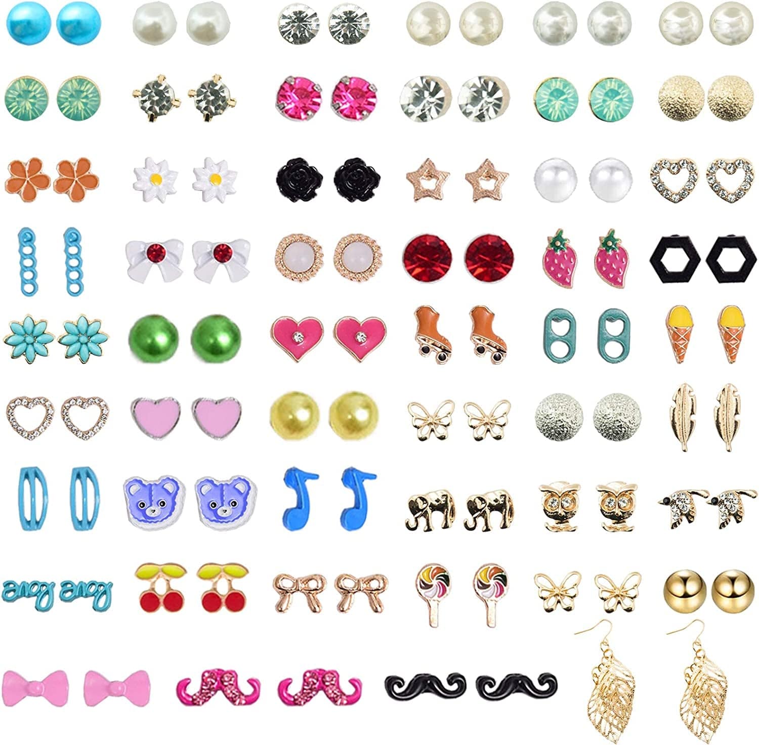 52 Pairs Colorful Cute Stud Earrings for Girls Hypoallergenic Earrings Stainless Steel Earrings for Girls and Women Shining