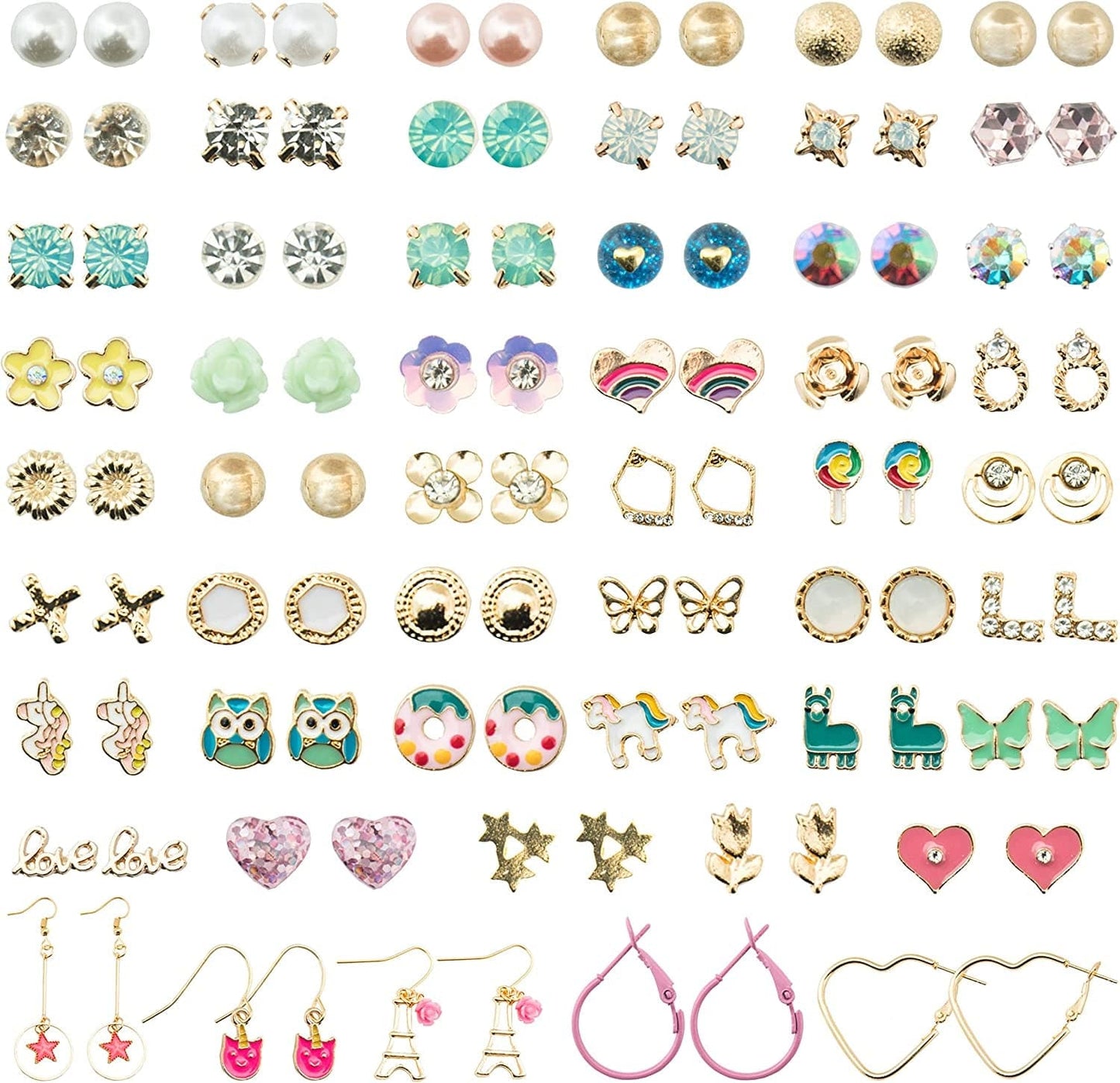 52 Pairs Colorful Cute Stud Earrings for Girls Hypoallergenic Earrings Stainless Steel Earrings for Girls and Women Sunshine