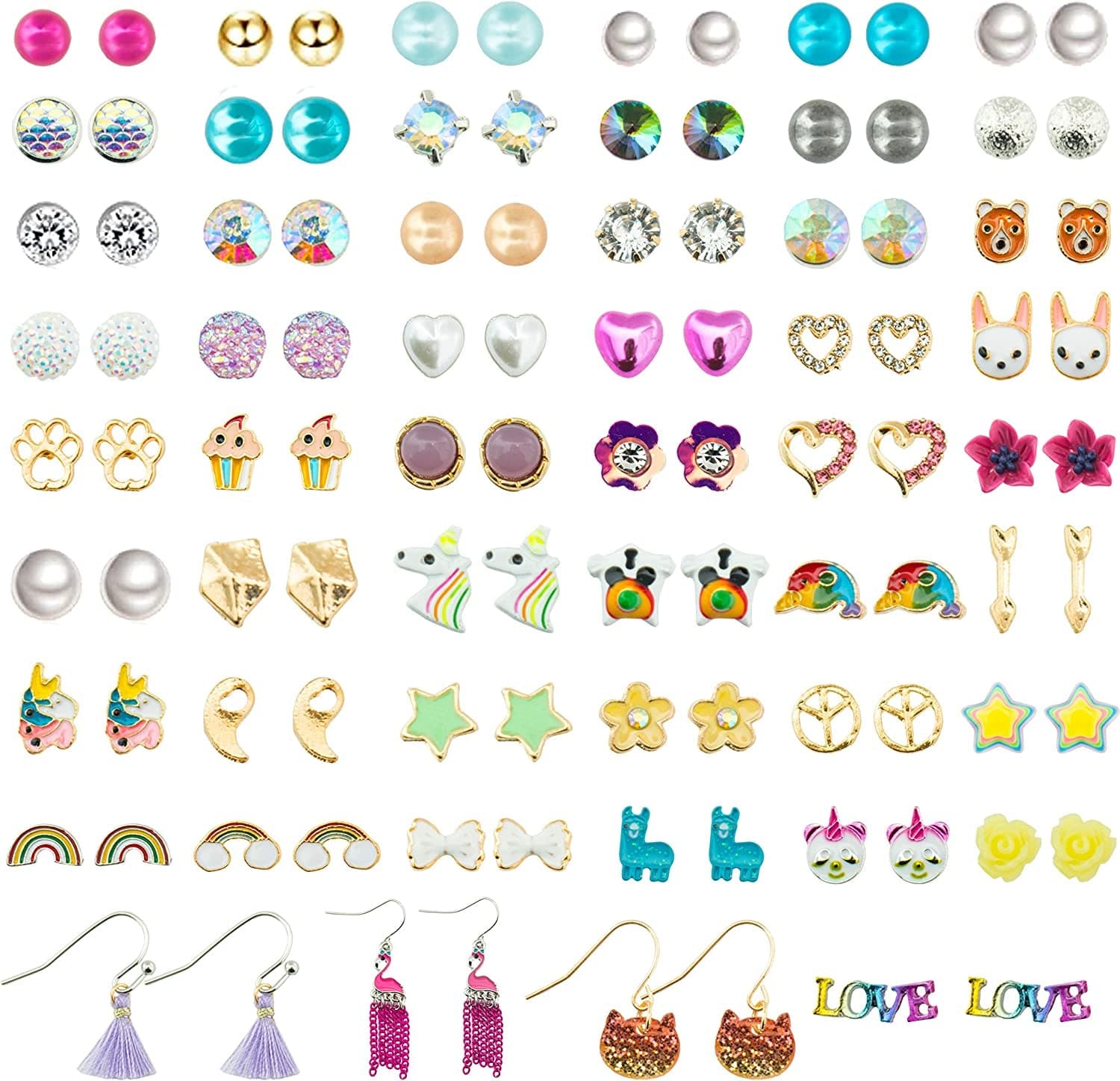 52 Pairs Colorful Cute Stud Earrings for Girls Hypoallergenic Earrings Stainless Steel Earrings for Girls and Women Honey