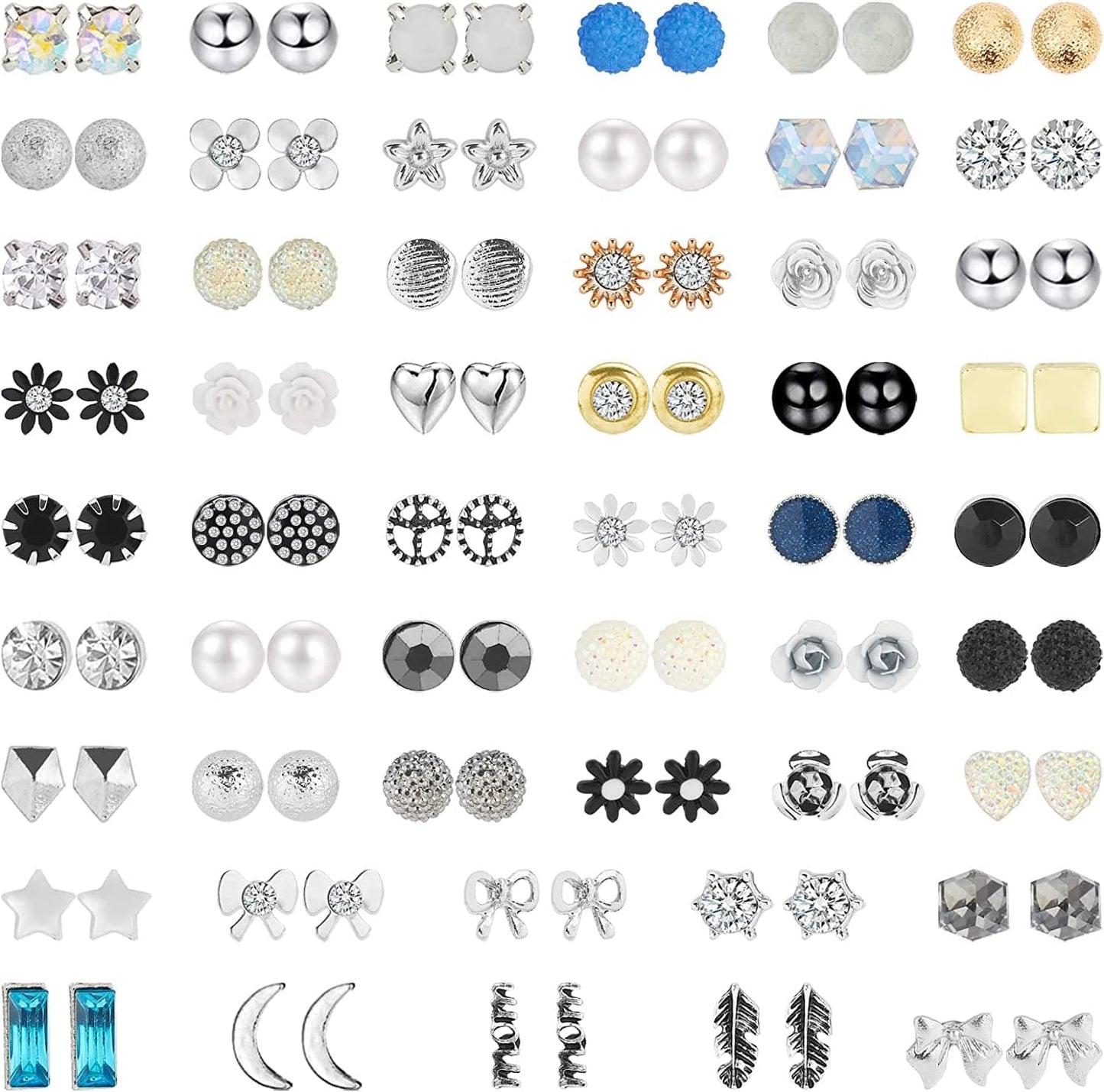 52 Pairs Colorful Cute Stud Earrings for Girls Hypoallergenic Earrings Stainless Steel Earrings for Girls and Women Cool