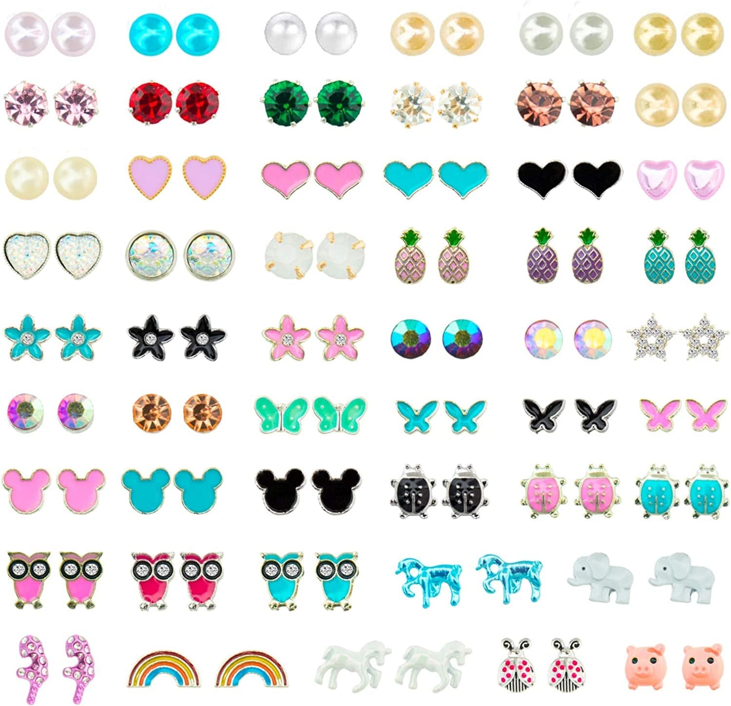 52 Pairs Colorful Cute Stud Earrings for Girls Hypoallergenic Earrings Stainless Steel Earrings for Girls and Women Pastoral