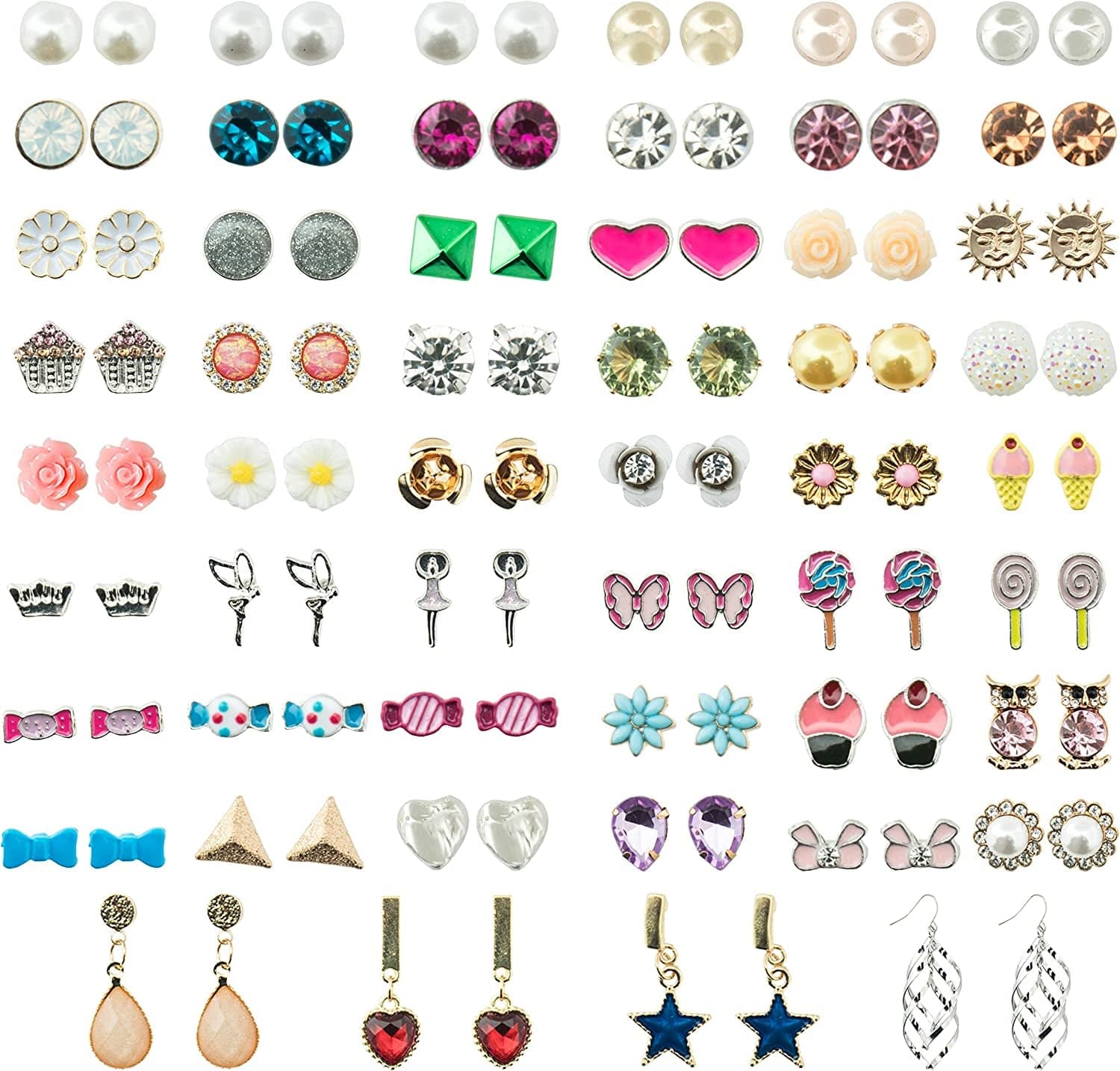52 Pairs Colorful Cute Stud Earrings for Girls Hypoallergenic Earrings Stainless Steel Earrings for Girls and Women Sweet