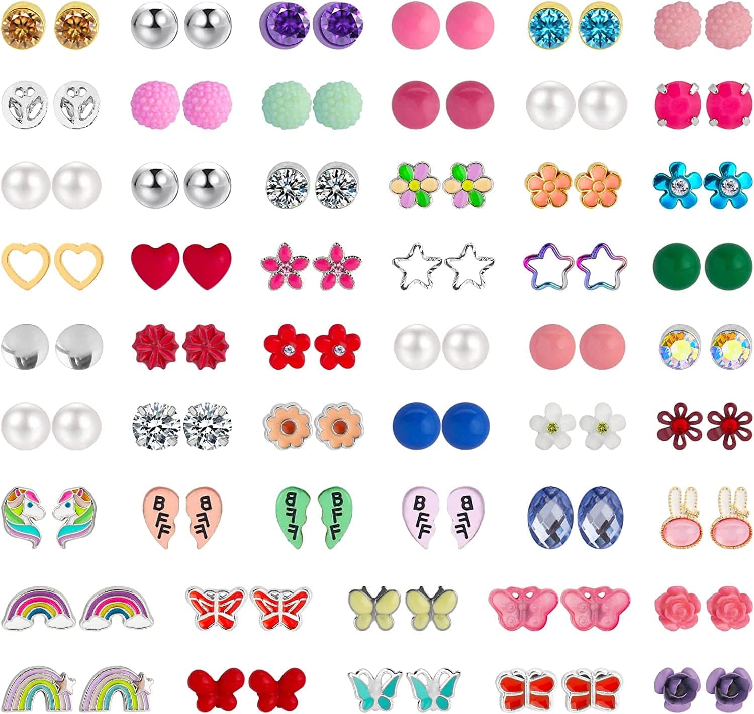 52 Pairs Colorful Cute Stud Earrings for Girls Hypoallergenic Earrings Stainless Steel Earrings for Girls and Women Vivid