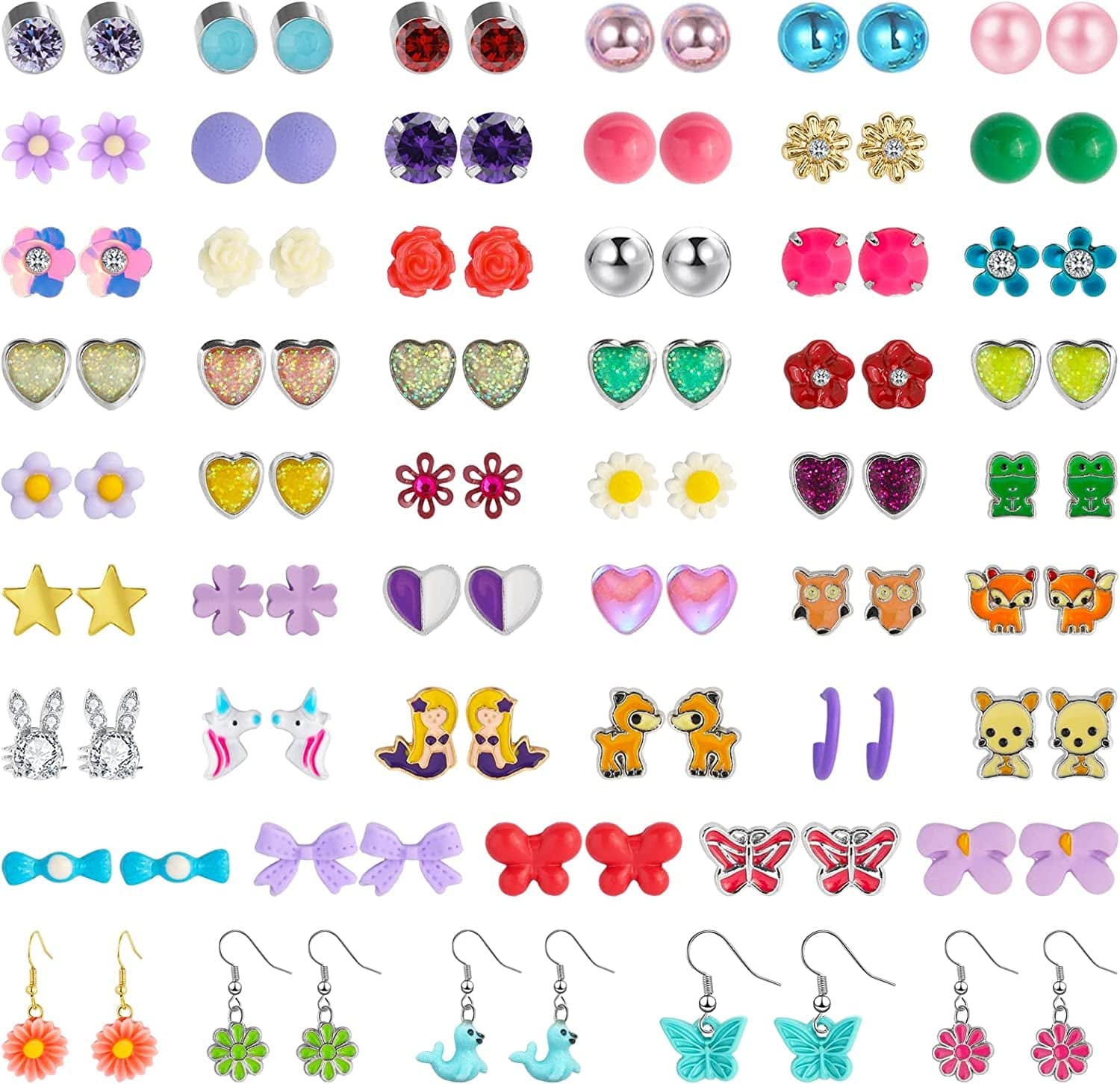 52 Pairs Colorful Cute Stud Earrings for Girls Hypoallergenic Earrings Stainless Steel Earrings for Girls and Women Fancy
