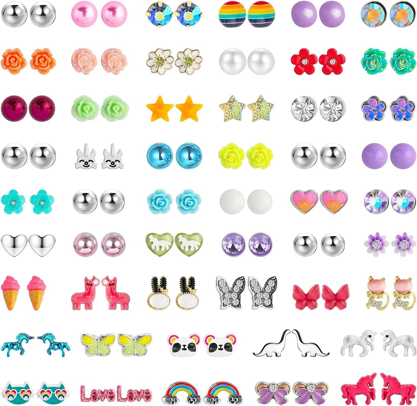 52 Pairs Colorful Cute Stud Earrings for Girls Hypoallergenic Earrings Stainless Steel Earrings for Girls and Women Noble