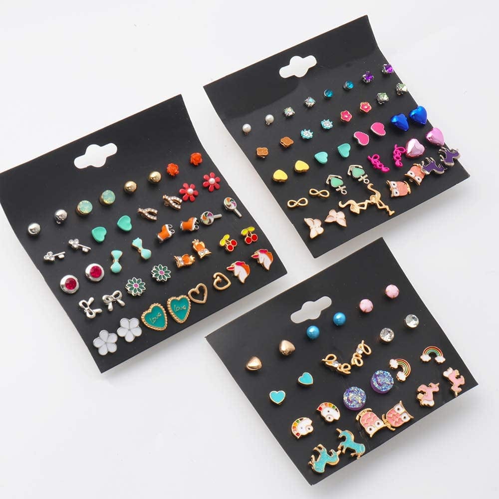 52 Pairs Colorful Cute Stud Earrings for Girls Hypoallergenic Earrings Stainless Steel Earrings for Girls and Women