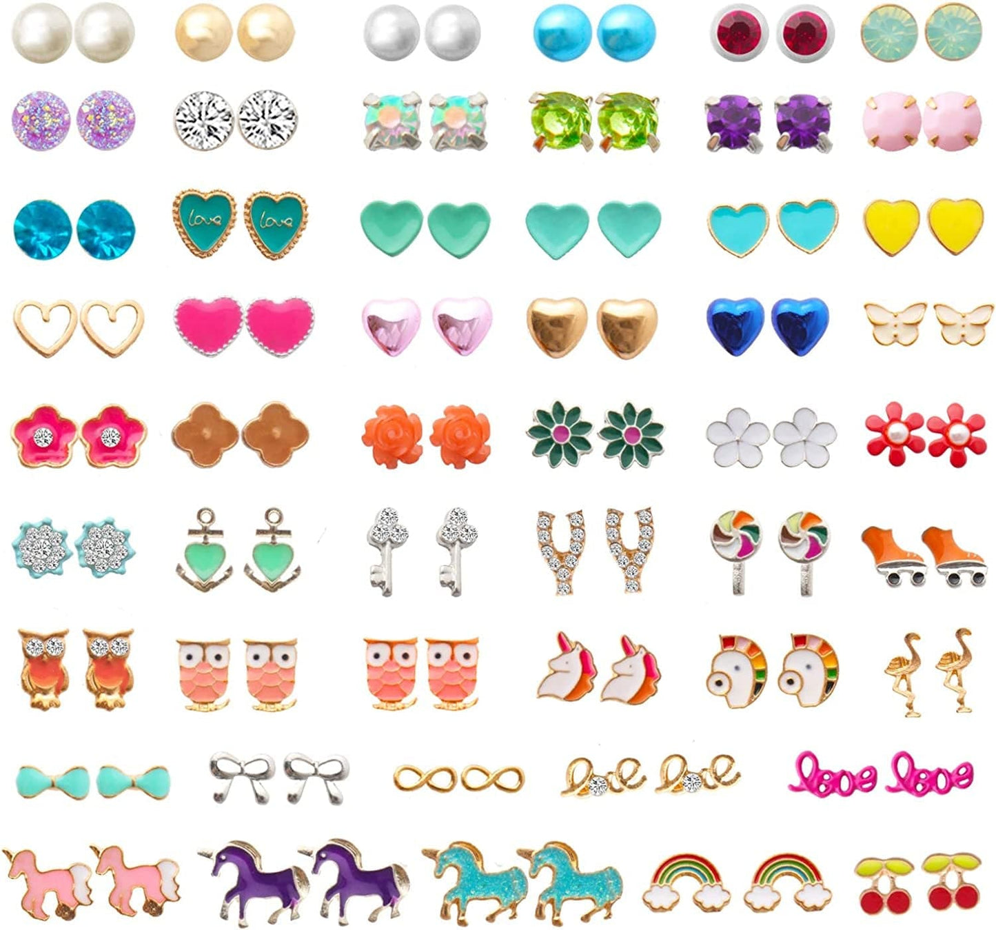 52 Pairs Colorful Cute Stud Earrings for Girls Hypoallergenic Earrings Stainless Steel Earrings for Girls and Women Dream