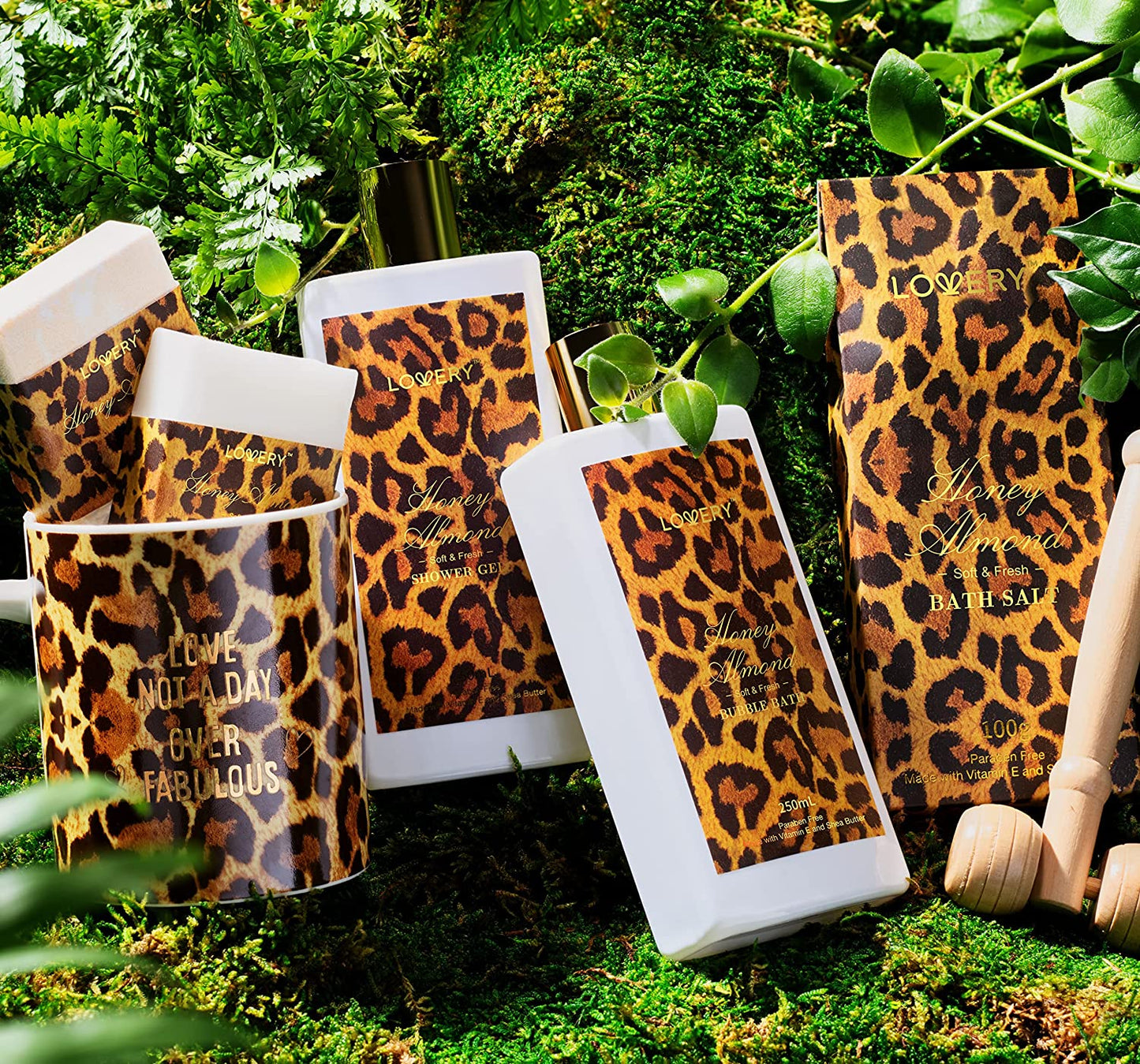 Gift Baskets for Women & Men, 18Pc Honey Almond Home Bath Pampering Package for Relaxing Stress Relief, Leopard Print Thank You, Birthday Gifts, Spa Self Care Kit, Aromatherapy Gifts Health & Beauty > Personal Care > Cosmetics > Bath & Body LOVERY