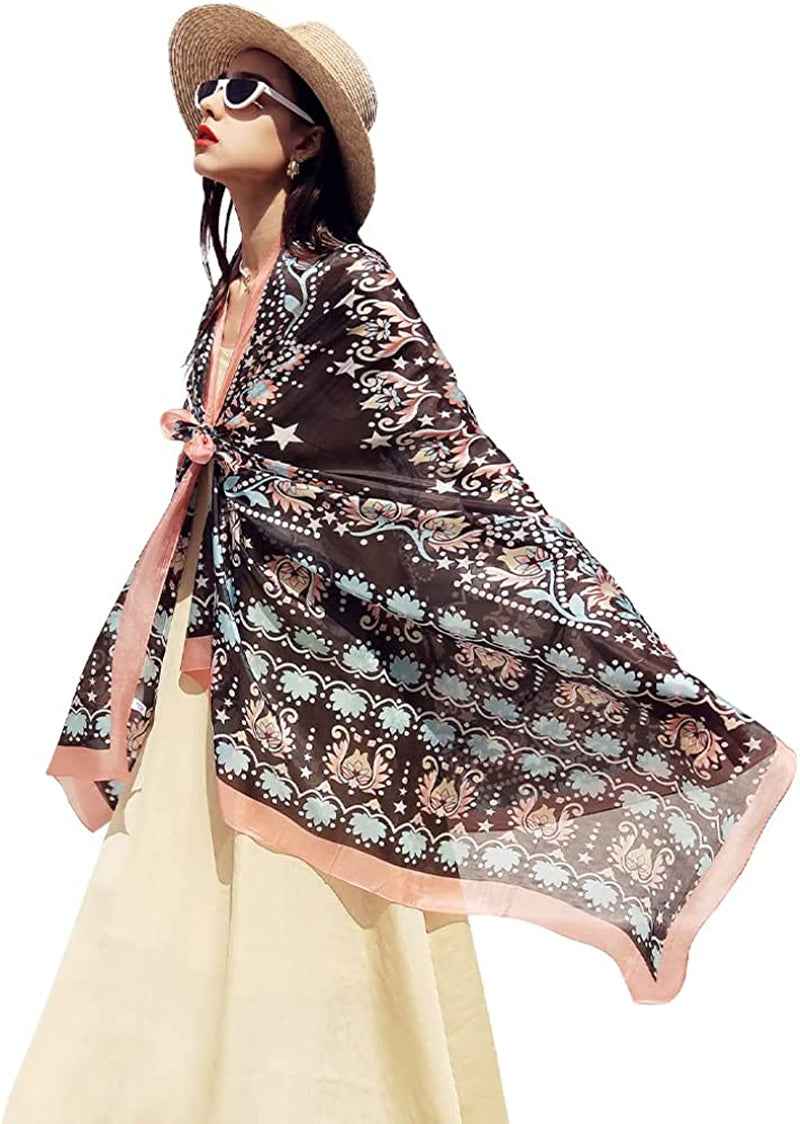 DANA XU Women'S Mulberry Satin Silk Fashion Summer Shawls Large Size Floral Scarf Oversize Soft Wraps for Evening Dresses Apparel & Accessories > Clothing Accessories > Scarves & Shawls DANA XU 39 Multicolor