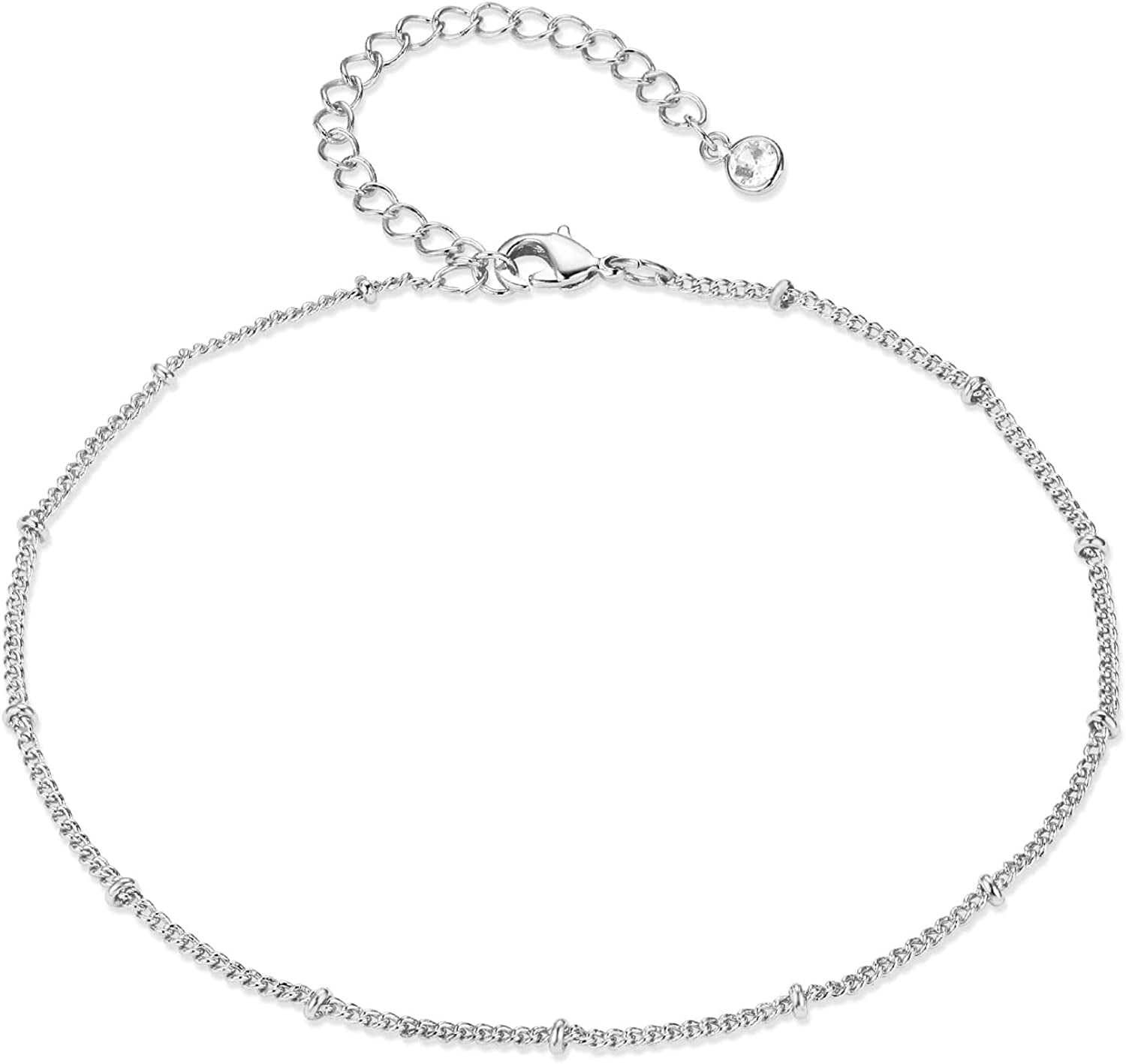 Women Dainty Anklet,14K Gold Plated Satellite Anklet Double Layered Cute Beads Chain Tassel Coin Disc Heart Summer Ankle Bracelet Boho Beach Foot Chain Apparel & Accessories > Jewelry > Anklets Befettly Beads Silver