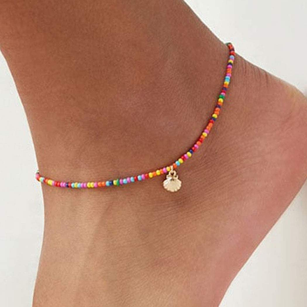 Shegirl Boho Beaded Anklet Bracelet Gold Shell Anklet Chain Colorful Beaded Foot Jewelry for Women and Girls Apparel & Accessories > Jewelry > Anklets Shegirl