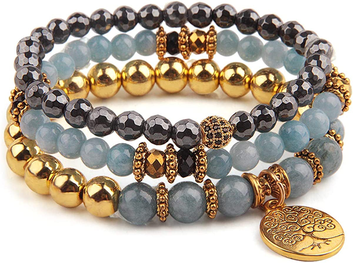 Tree of Life Turquoise Jasper & Tibetan Agate Gemstone Chakra Beaded Bracelet | Beach Charm Bracelet Set - Ocean Jewelry…… Apparel & Accessories > Jewelry > Bracelets Jardme Aquamarine&Hematite