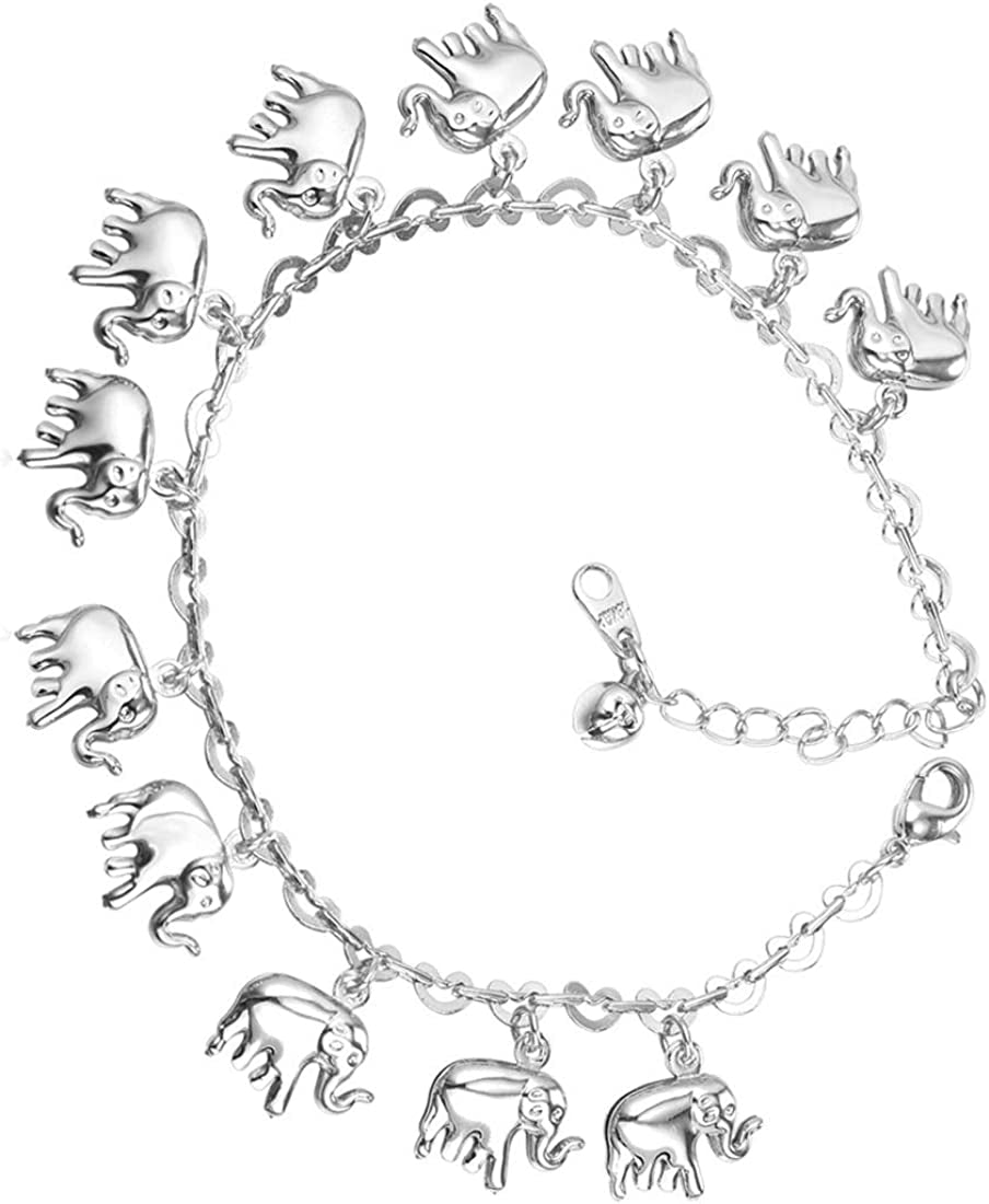 Women Girls Barefoot Jewelry 18K Gold or Rose Gold Stainless Steel Heart / Rope / Figaro / Cuban Chain Anklet Foot Bracelet, 25-30 CM Long Apparel & Accessories > Jewelry > Anklets U7 Jewelry 11.platinum elephant charm