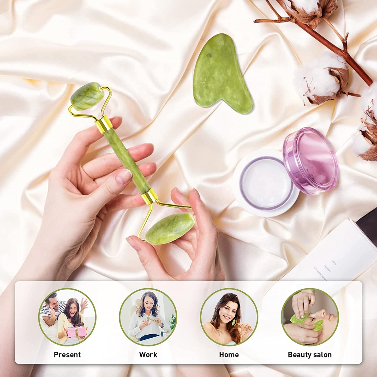 Jade Roller & Gua Sha Stone,Face Roller Skin Care,Gua Sha Massage Tool,100% Natural Jade,Anti-Aging Facial Roller for Face,Neck,Body Muscle Relaxing Health & Beauty > Personal Care > Cosmetics > Cosmetic Tools > Skin Care Tools TriFirmum