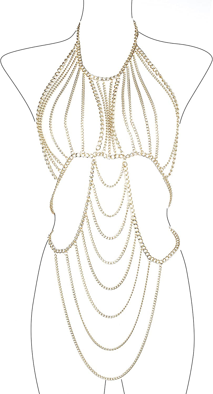 Ccbodily Body Chain Jewelry for Women - Fashion Boho Backless Full Body Chain Belly Chain Jewelry Set for Costume Party Apparel & Accessories > Jewelry > Body Jewelry CCbodily Style-2