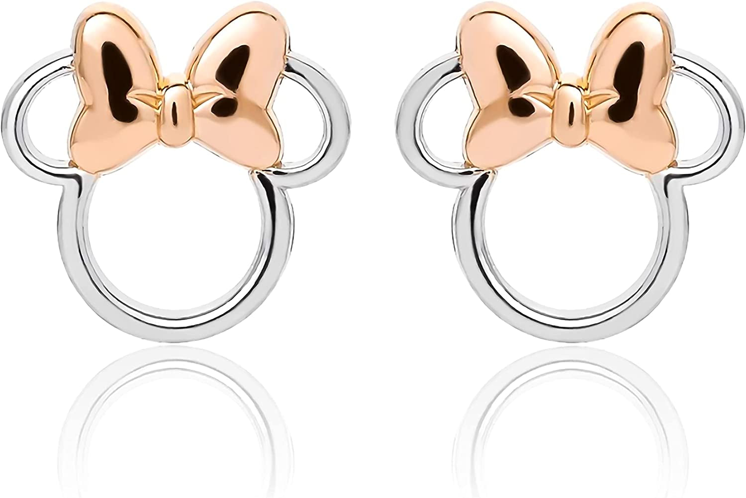 Disney Minnie Mouse Stud Earrings, Two Tone Minnie Silhouette, Sterling Silver Apparel & Accessories > Jewelry > Earrings Disney