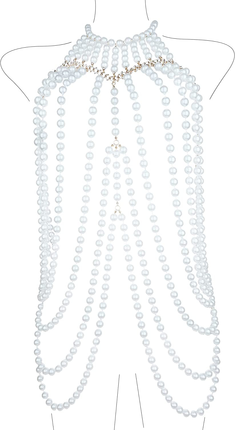 LORYP Pearl Body Chain Necklace for Women - Adjustable Size Pearl Shoulder Chains Fashion Colorfast Pearl Body Chain Jewelry Apparel & Accessories > Jewelry > Body Jewelry LORYP Pearl White-F