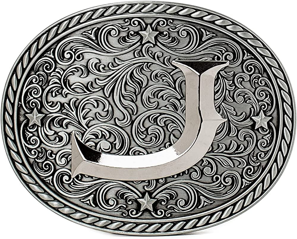 Western Cowboy/Cowgirl Initial Belt Buckle - Large, Letter Buckles for Men and Women Apparel & Accessories > Clothing Accessories > Belt Buckles Itera J
