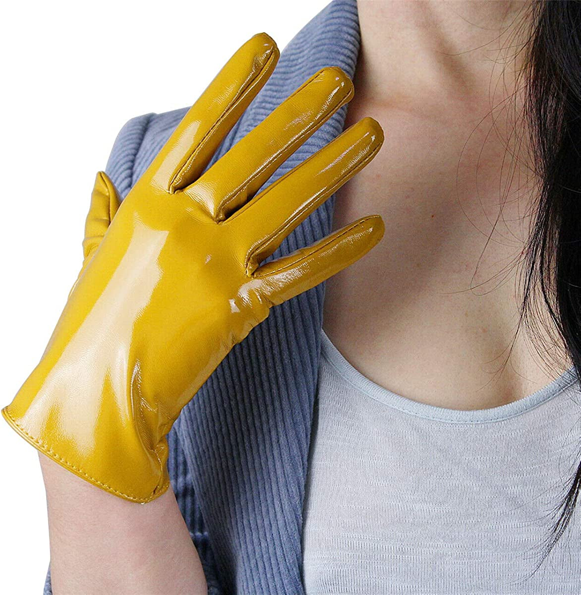 Dooway Women'S Short Dress Leather Gloves for Evening Costumes Daily Faux Leather PU 21Cm Apparel & Accessories > Clothing Accessories > Gloves & Mittens DooWay Shine Yellow