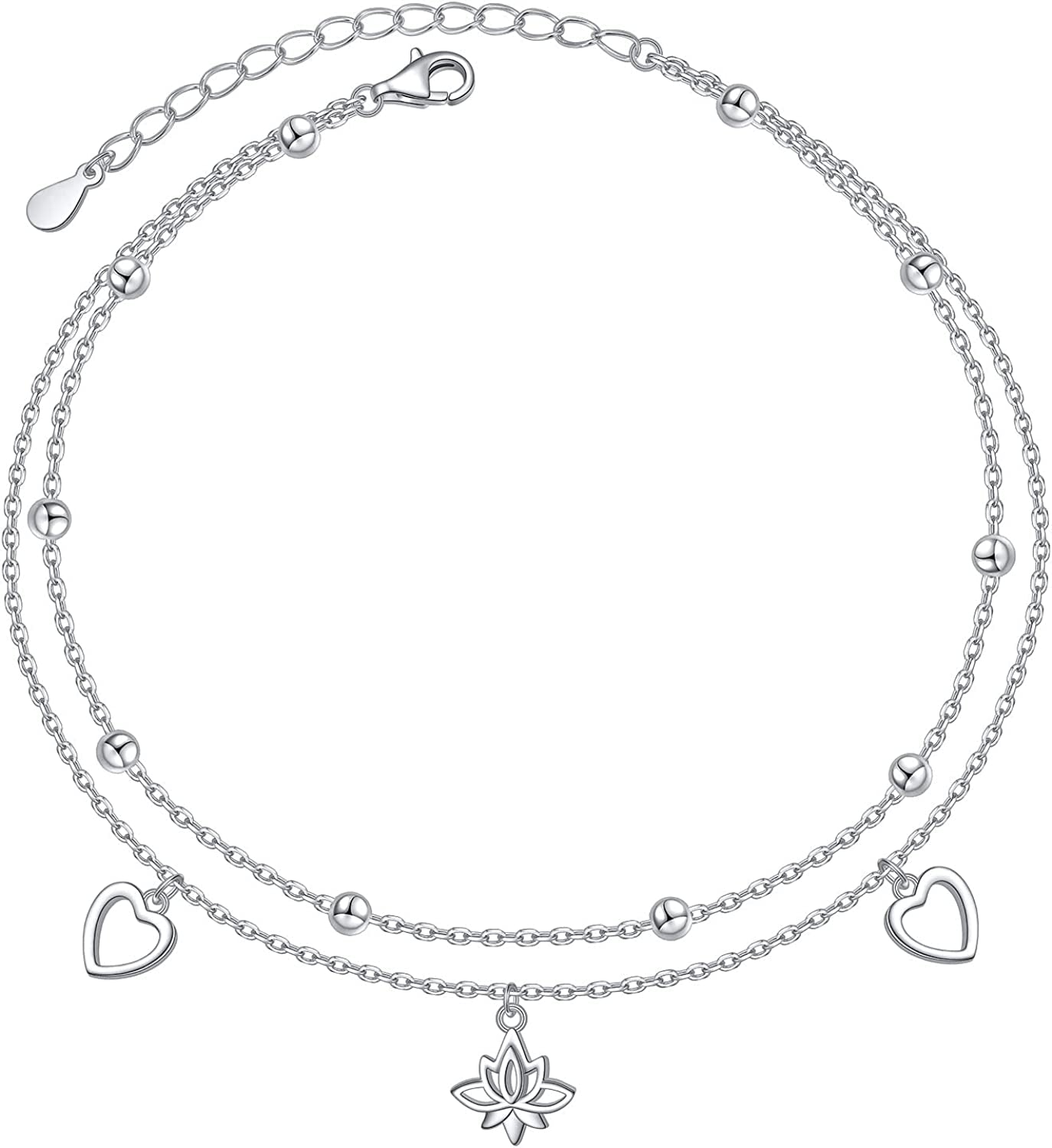 Flyow Anklet for Women S925 Sterling Silver Adjustable Foot Beaded Infinity/Heart/Angel Wing/Turtle Ankle Bracelet Anklets Jewelry Gift Apparel & Accessories > Jewelry > Anklets Silver Light Jewelry lotus