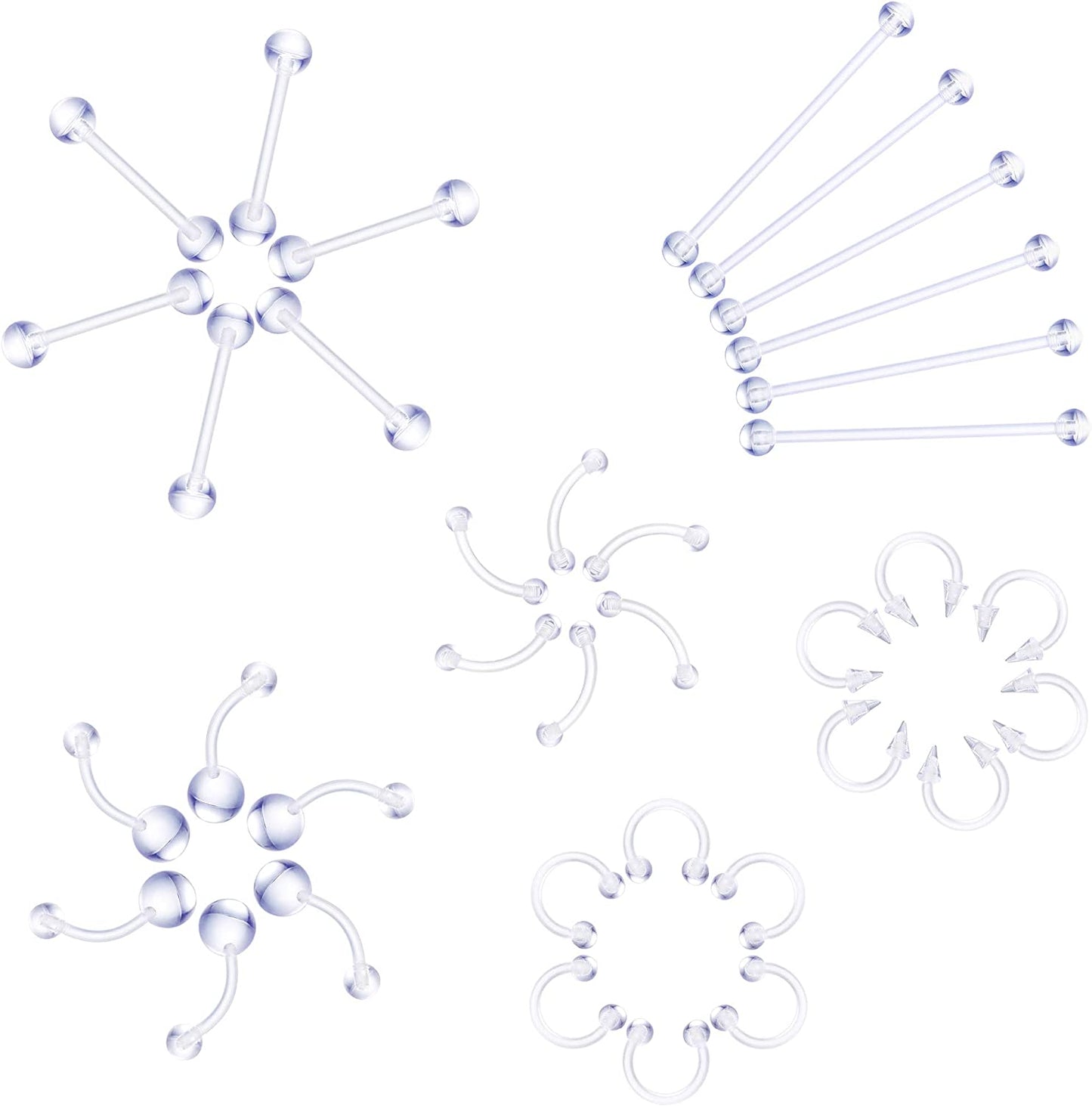 Jstyle 72Pcs 14G-20G Acrylic Body Piercing Lot Nose Ring Horseshoe Lip Tongue Eyebrow Tragus Body Piercing Navel Rings Barbells Apparel & Accessories > Jewelry > Rings Jstyle