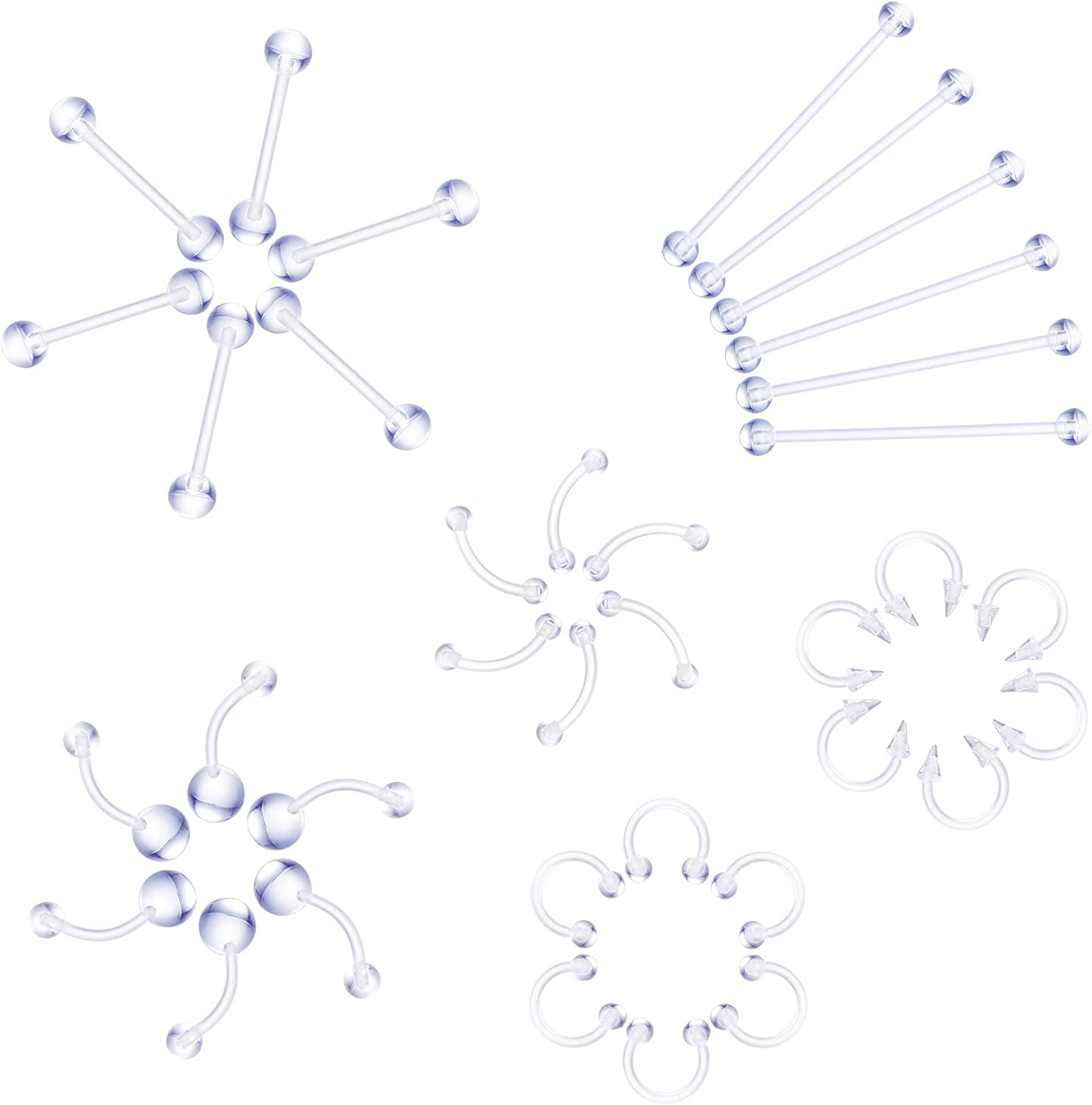 Jstyle 72Pcs 14G-20G Acrylic Body Piercing Lot Nose Ring Horseshoe Lip Tongue Eyebrow Tragus Body Piercing Navel Rings Barbells Apparel & Accessories > Jewelry > Rings Jstyle