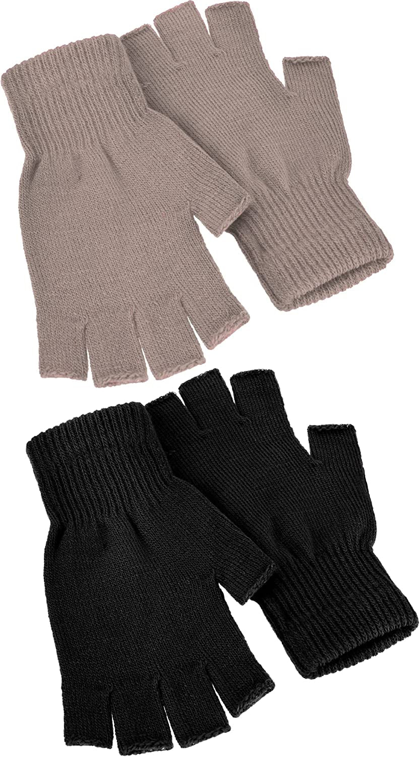 Satinior 2 Pair Unisex Half Finger Gloves Winter Stretchy Knit Fingerless Gloves in Common Size Apparel & Accessories > Clothing Accessories > Gloves & Mittens SATINIOR Black, Light Khaki