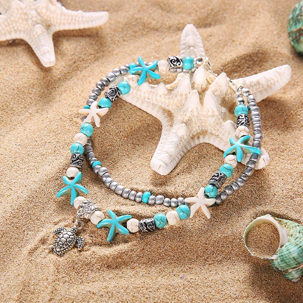 Suyi 5Pcs Layered Beach Anklets for Women Girls Adjustable Sea Turtle Anklets Bracelets Boho Anklet Foot Jewelry Apparel & Accessories > Jewelry > Anklets Suyi