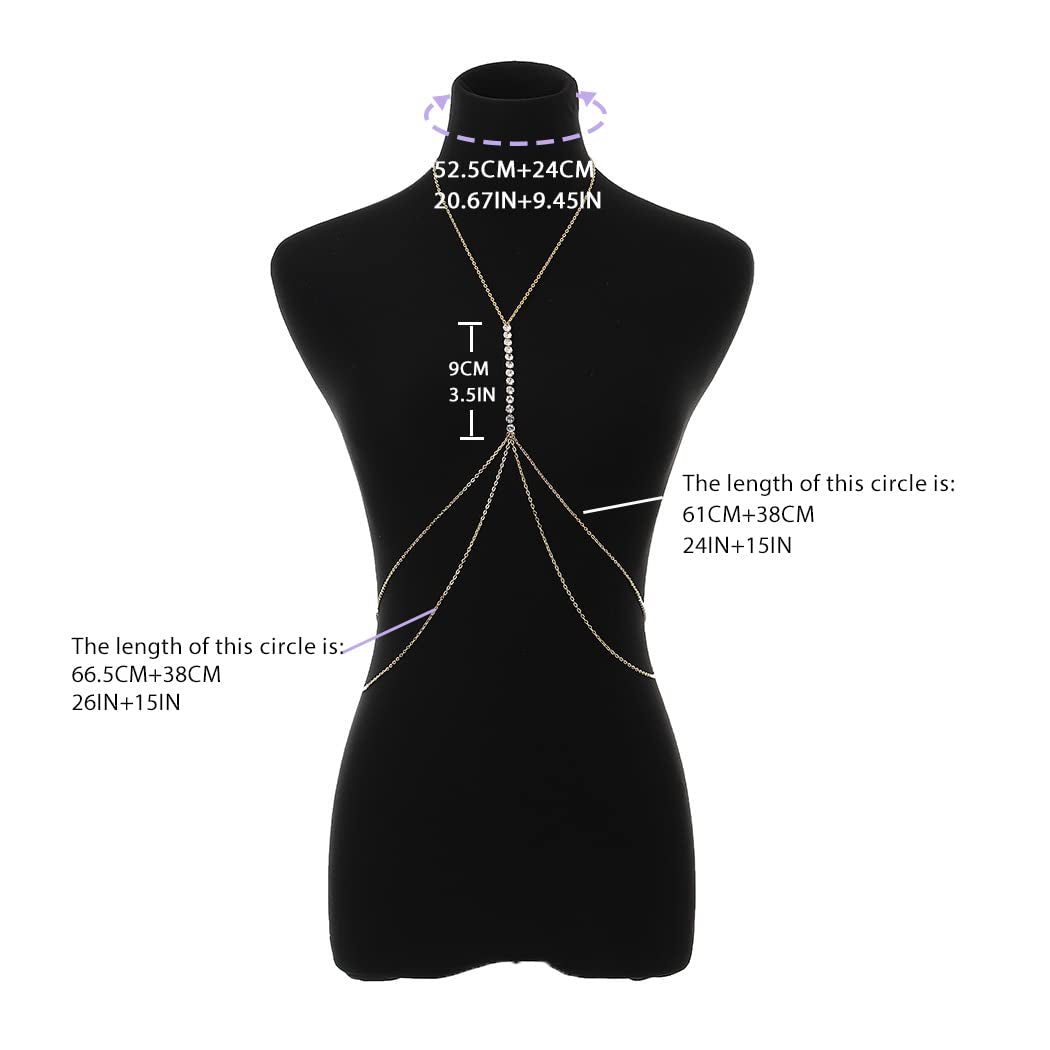 Jerany Rhinestone Sexy Body Waist Chain Gold Layered Body Necklace Party Body Accessories for Women and Girls Apparel & Accessories > Jewelry > Body Jewelry Jerany
