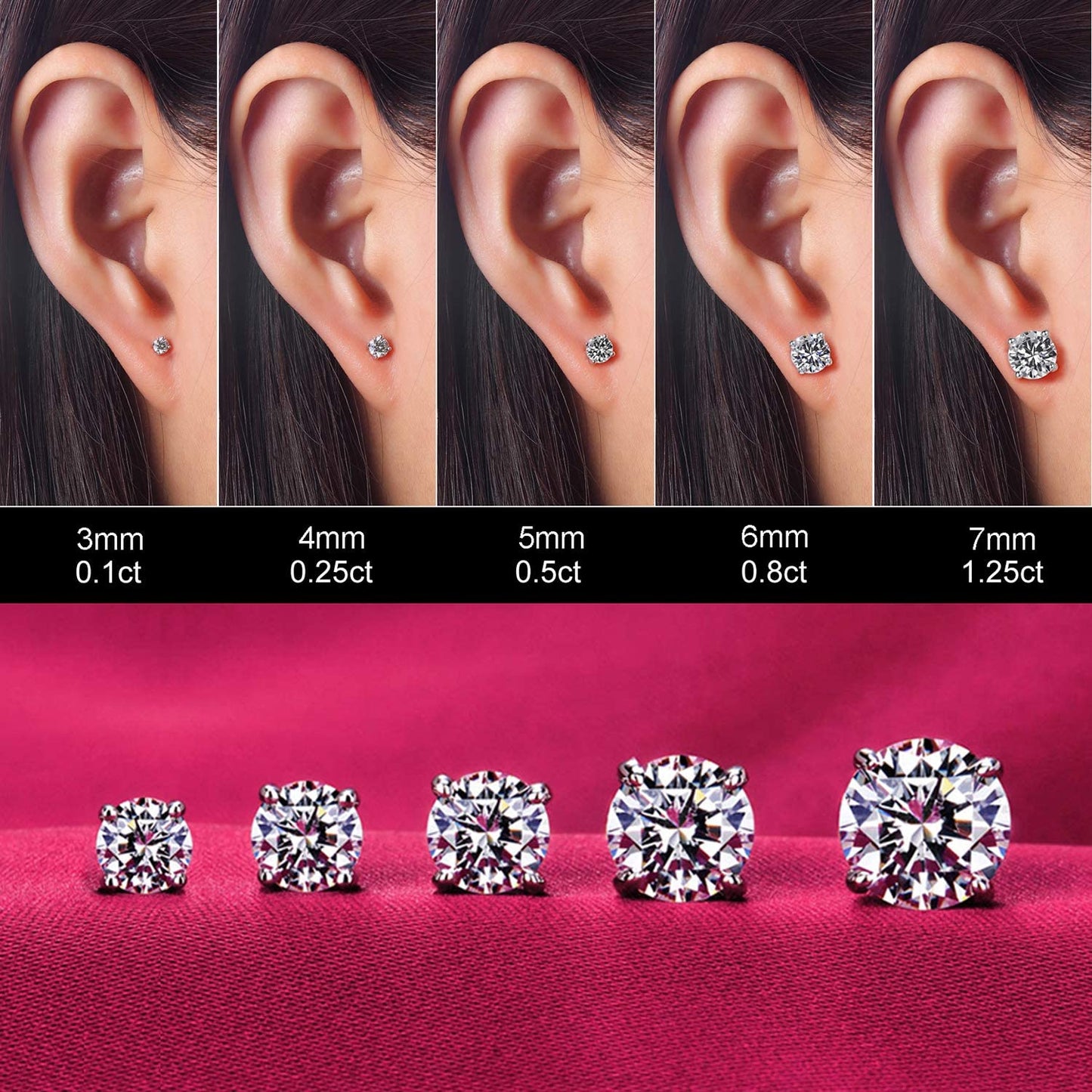 Women'S 14K Gold Plated CZ Stud Earrings Simulated Diamond round Cubic Zirconia Ear Stud Set(5 Pairs) Apparel & Accessories > Jewelry > Earrings Kainier