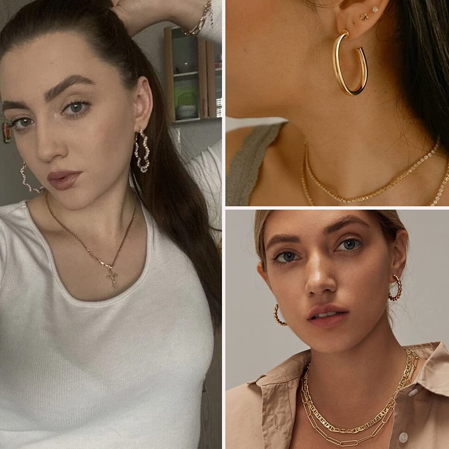 54 Pairs Gold Hoop Earrings Set for Women Multipack, Boho Fashion Statement Stud Hoop Earrings Pack with Pearl Butterfly Shaped Assorted Small Big Hoop Earrings Jewelry for Gift Apparel & Accessories > Jewelry > Earrings 17KM