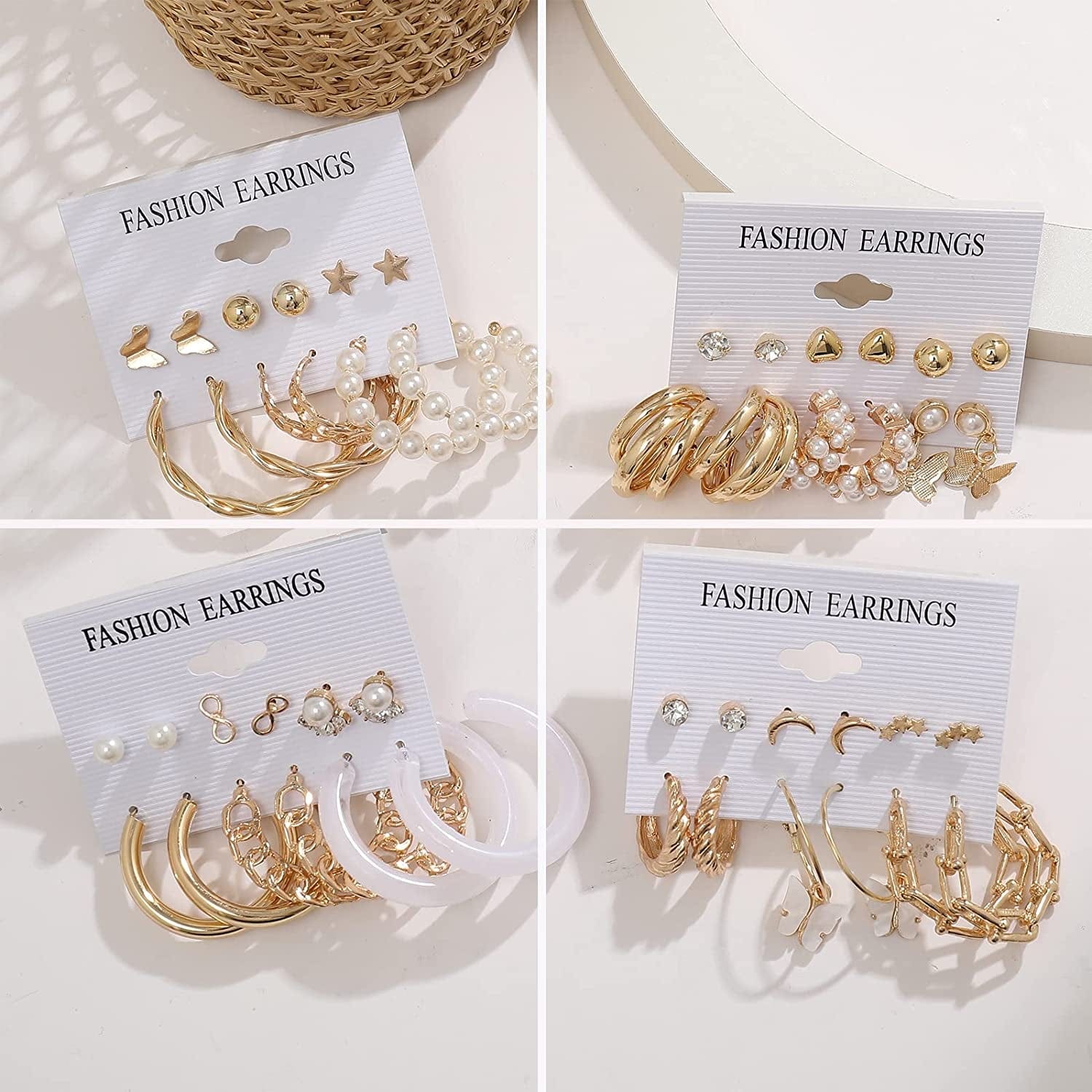 54 Pairs Gold Hoop Earrings Set for Women Multipack, Boho Fashion Statement Stud Hoop Earrings Pack with Pearl Butterfly Shaped Assorted Small Big Hoop Earrings Jewelry for Gift Apparel & Accessories > Jewelry > Earrings 17KM