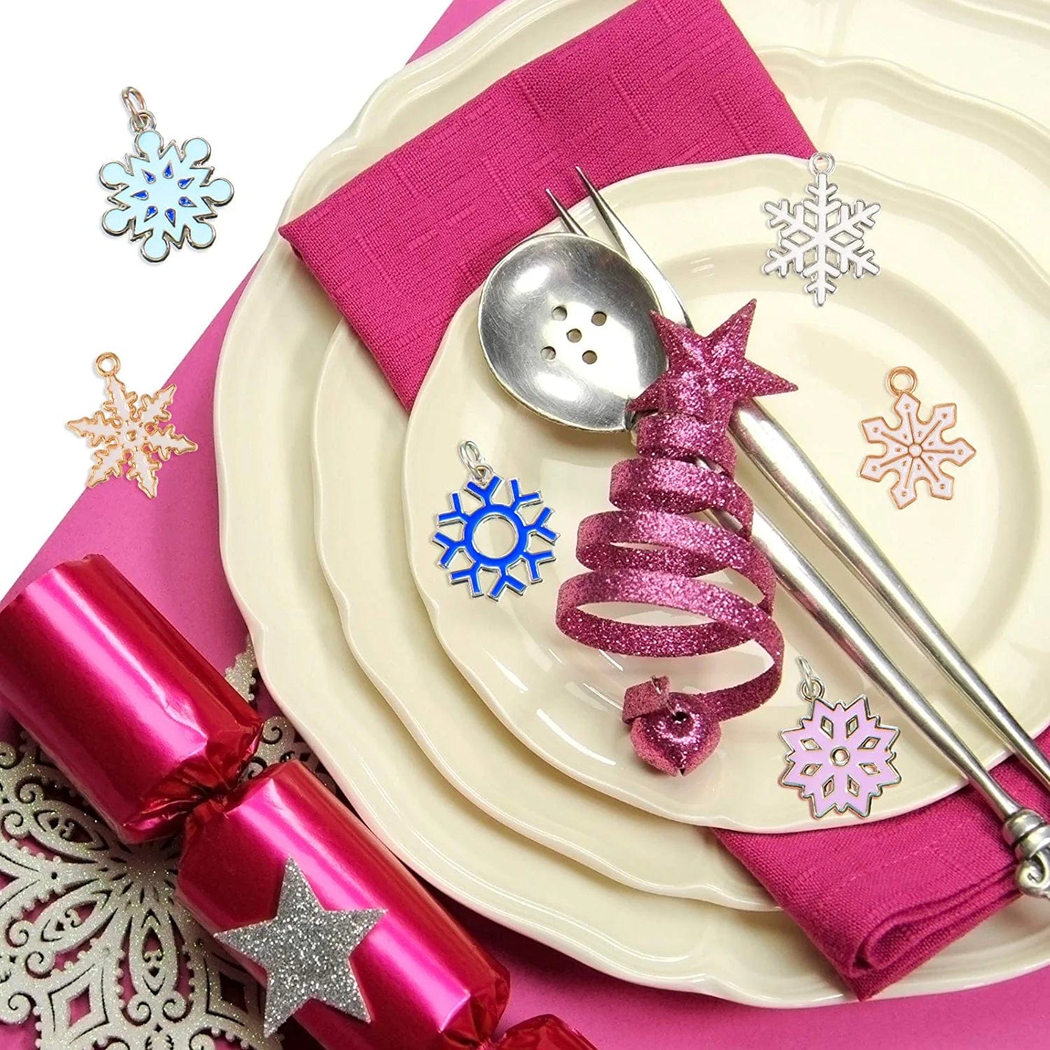 54 Pieces Christmas Enamel Snowflake Charms Enamel Snowflake Winter Charms Necklace Bracelet Earring Pendant Charm Christmas DIY Decoration Charms for Jewelry Making Crafts Supplies