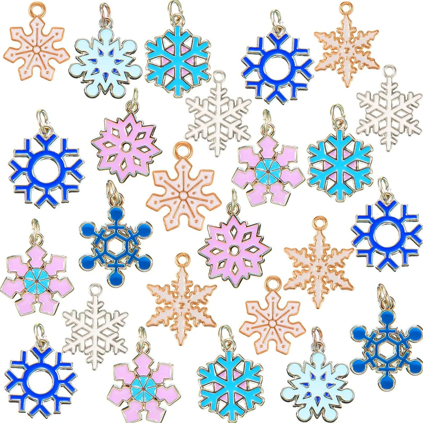 54 Pieces Christmas Enamel Snowflake Charms Enamel Snowflake Winter Charms Necklace Bracelet Earring Pendant Charm Christmas DIY Decoration Charms for Jewelry Making Crafts Supplies Assorted Style
