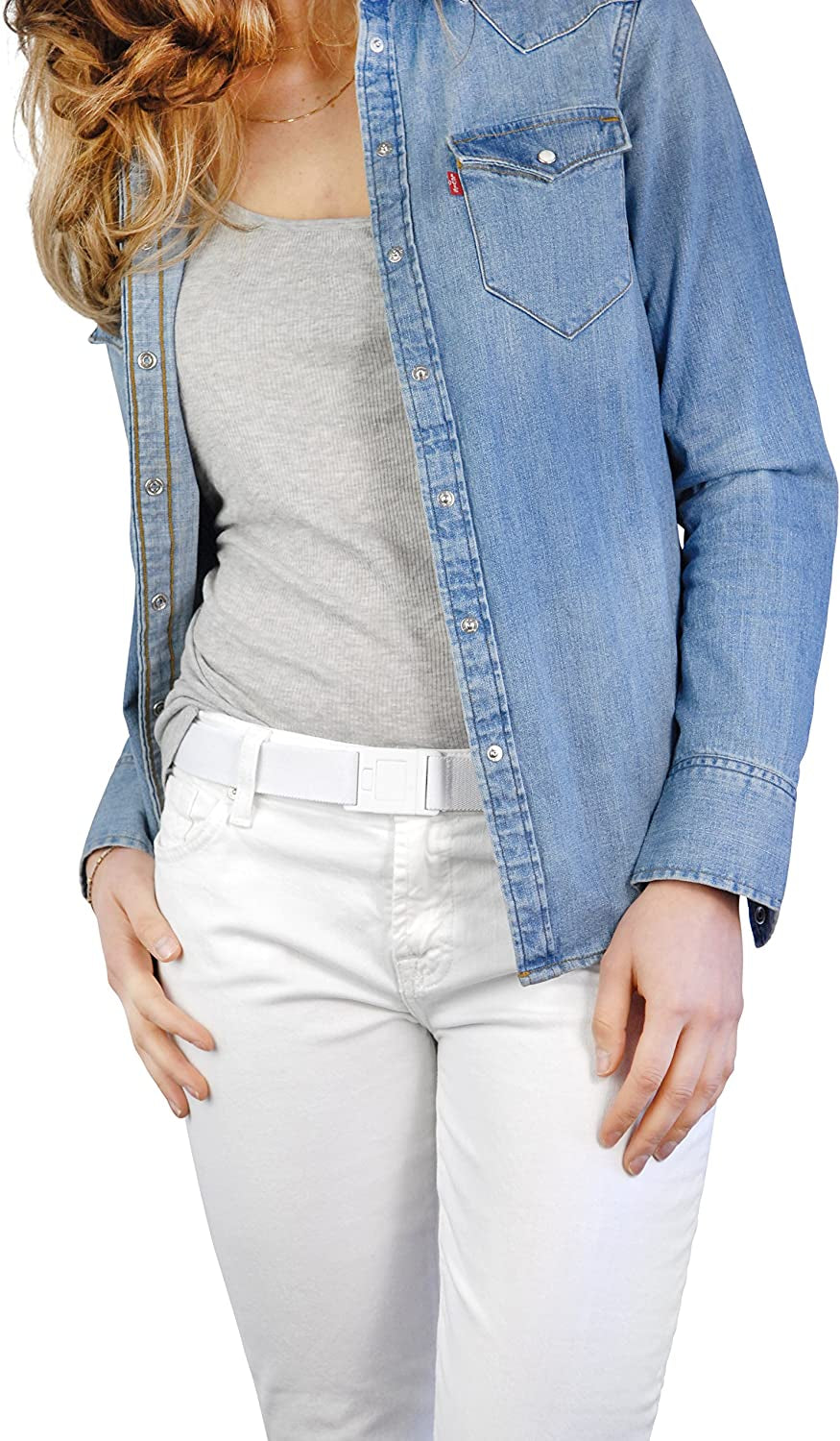 Beltaway-The Square Adjustable No Show Flat Buckle Belt Comfortably Holds Your Pants Up Apparel & Accessories > Clothing Accessories > Belt Buckles BELTAWAY White One Size (0-14)